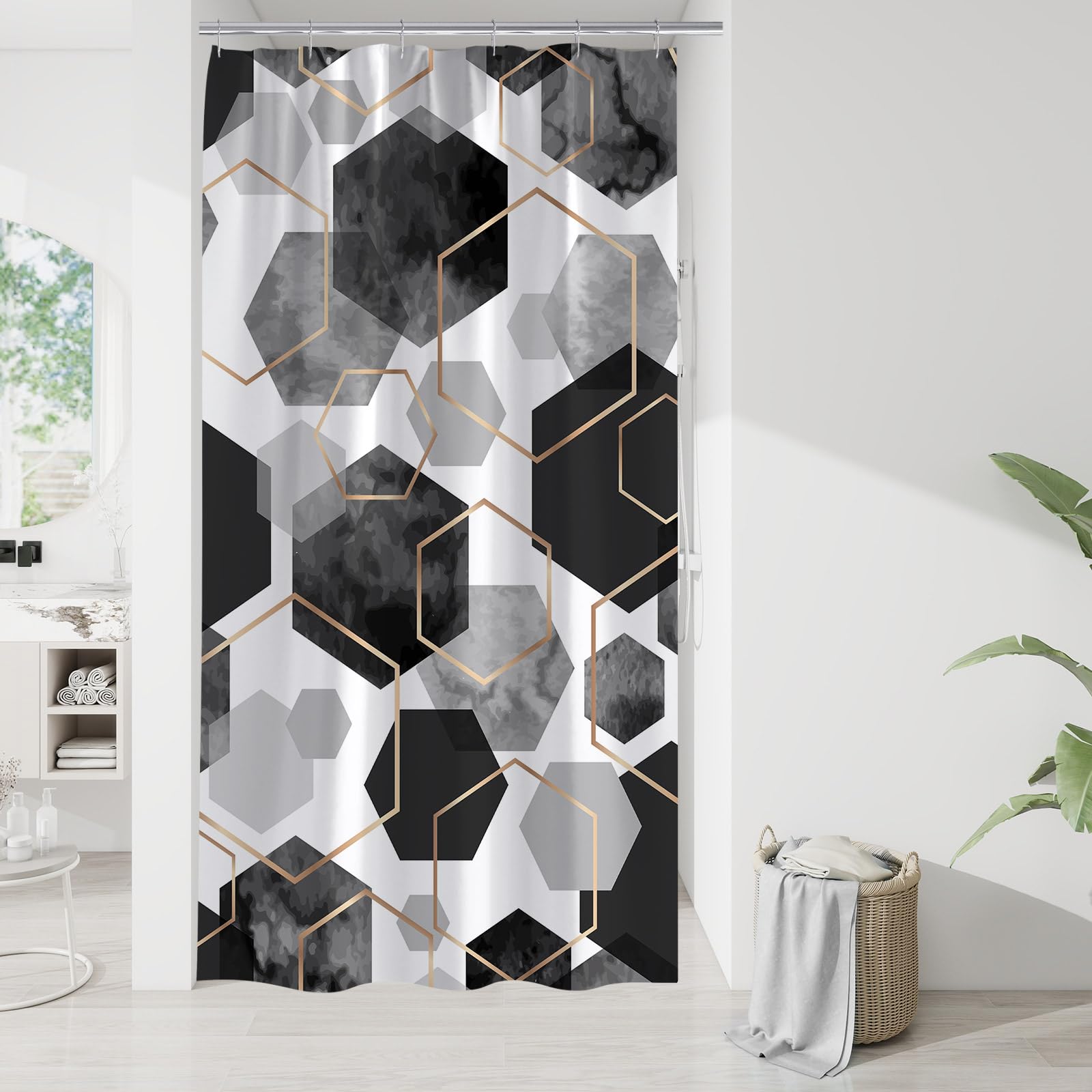 Litabel Blue Shower Curtain Set, Modern Geometric Art Decor Waterproof Bath Curtain, Abstract Fabric Shower Curtain for Bathroom, 72x72 Inch