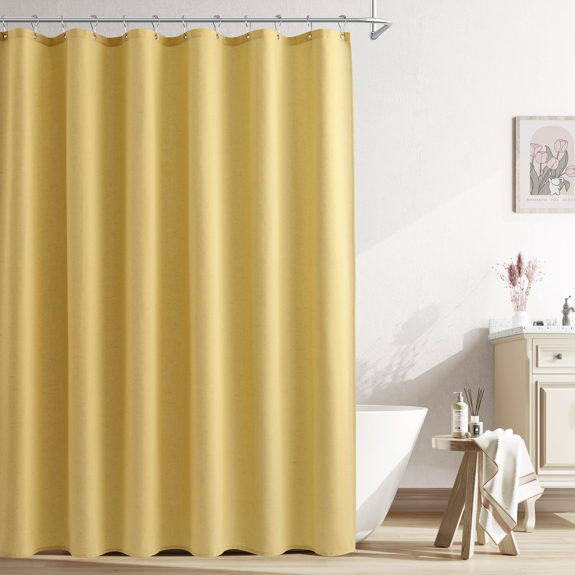 Naturoom Natural Linen Shower Curtain, Country Boho Farmhouse Bath Decor Beige Shower Curtains for Bathroom Neutral Cloth Weighted Textured Fabric Bath Curtain Liner with Hooks, Cream, 72 Inch
