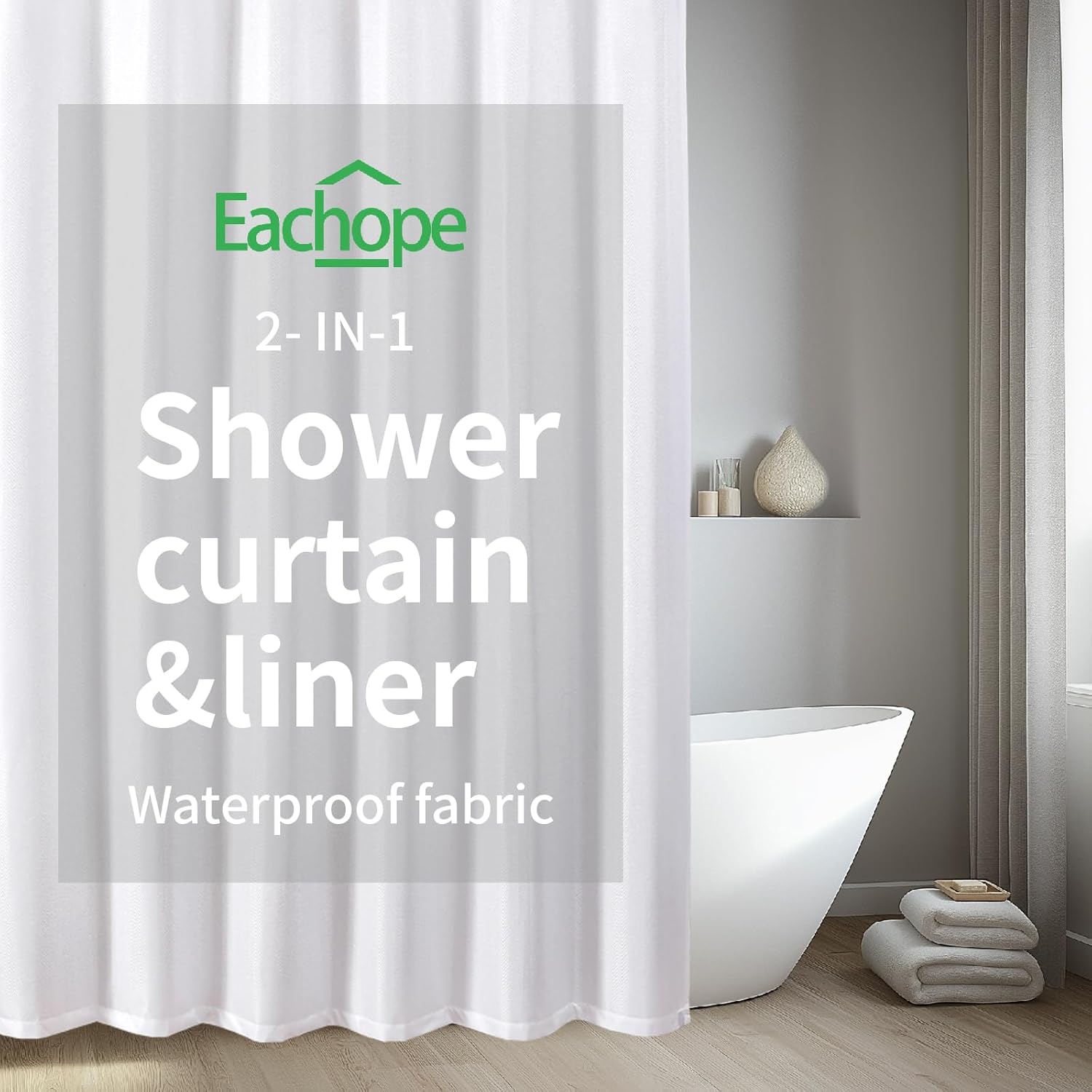 eachope Waterproof Fabric Shower Curtain,No Liner Needed,TPU Laminated Polyester Shower Curtain,Chevron Striped Design with Weighted Magnets and Metal Grommets,72 x 72 Inch,White