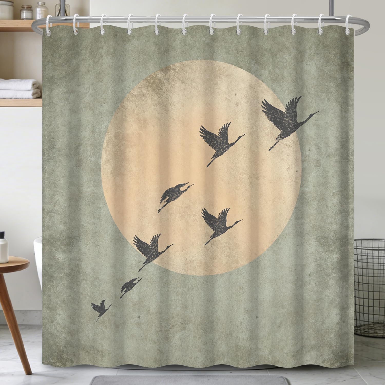 Birch Tree Shower Curtain 71x74 Inch – Woodland Forest Watercolor Landscape Print Waterproof Bathroom Curtain with Rust-Proof Hooks for Farmhouse Rustic Scandinavian Bath Decor