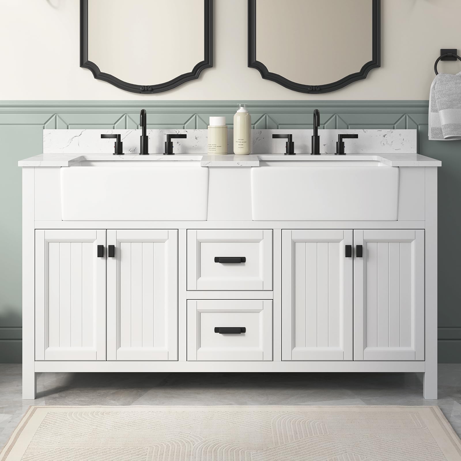 48 Inch Bathroom Vanity with Sink, Modern Steel Blue Bathroom Vanities with Soft Closing Doors & Dovetail Drawers, Quartz Countertop, No Assembly Required