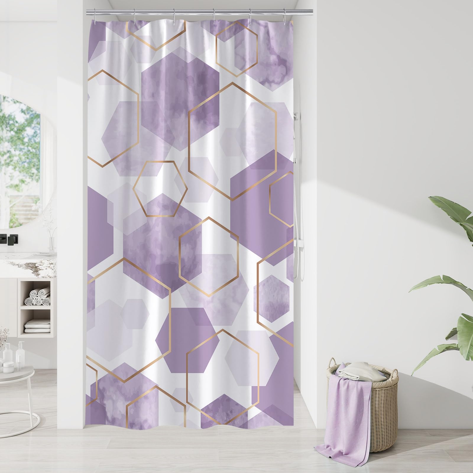 Litabel Blue Shower Curtain Set, Modern Geometric Art Decor Waterproof Bath Curtain, Abstract Fabric Shower Curtain for Bathroom, 72x72 Inch