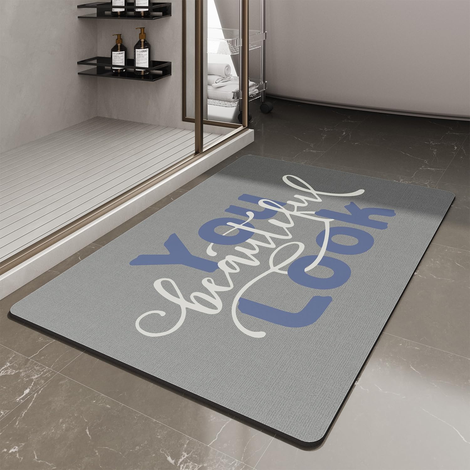 MontVoo-Bath Mat-Bathroom Mat Rug Non Slip Super Absorbent Stain Resistant Quick Dry Thin Bath Rug-Bath Mats for Bathroom Floor Bathtub Vanity-Bathmat Bath Rug Easy Care-17"x27" Grey