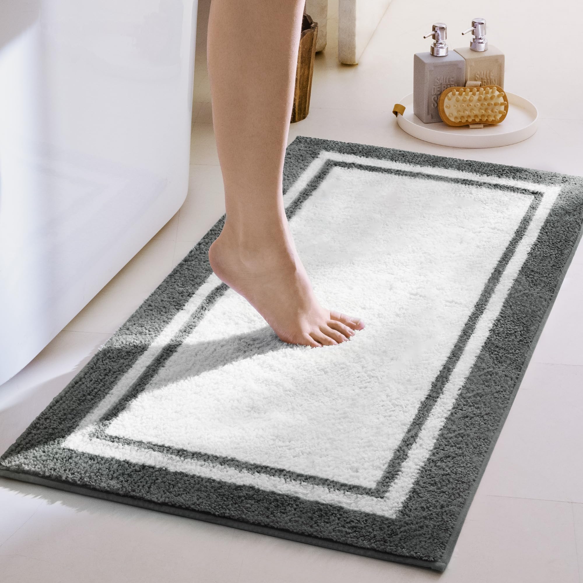 GRANNY SAYS Gray Bathroom Rugs, Bath Mats for Bathroom Non-Slip, Super Soft and Water Absorbent, Microfiber Bath Rugs, Machine Wash Dry, Bath Rugs for Floor, Tub and Shower, 16" x 24"