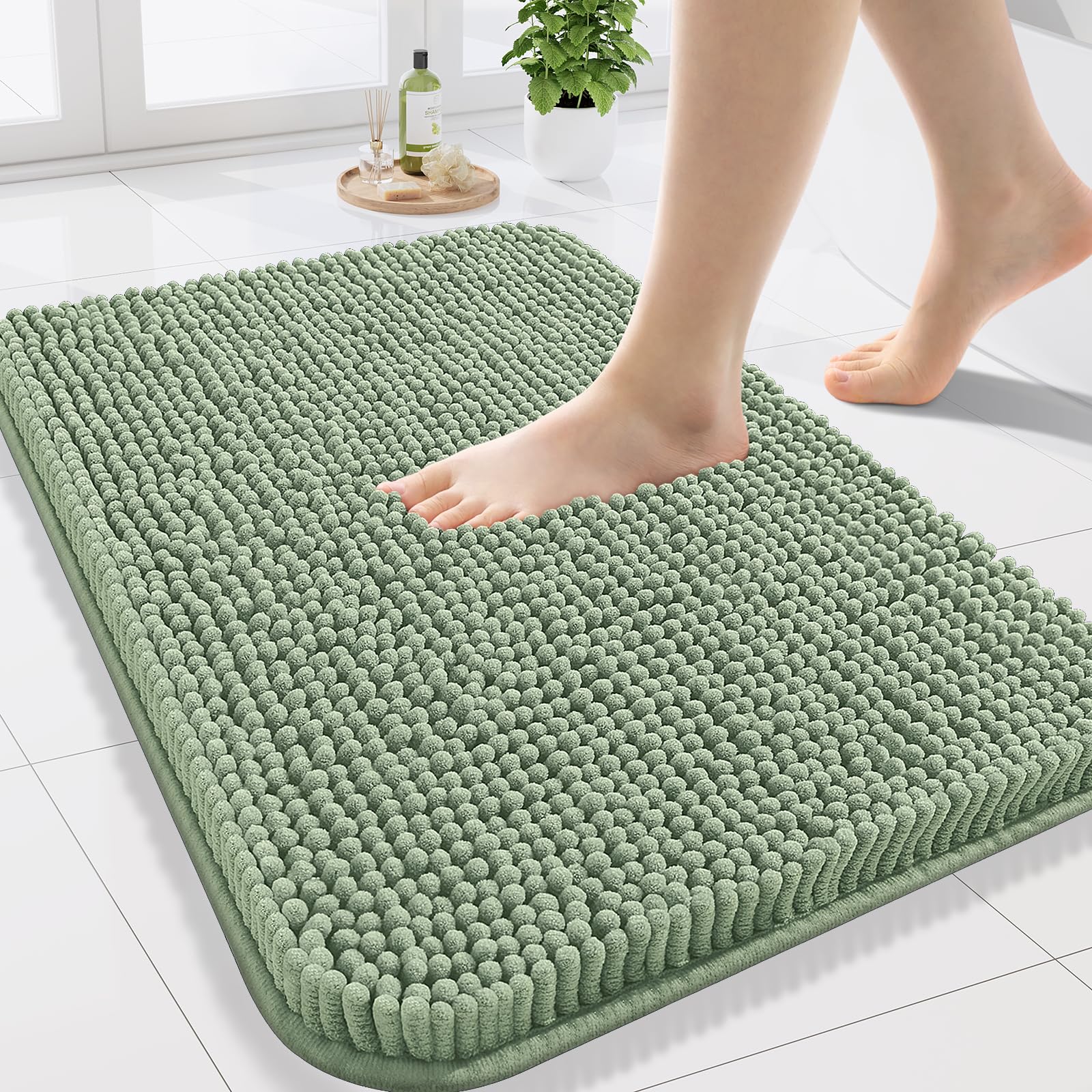 Arotive Bathroom Rugs 30x20, Extra Soft Absorbent Shaggy Chenille Bath Rugs, Machine Washable Rubber Backing Non-Slip Bath Mats for Bathroom Floor Tub and Shower, Home Decor Accessories, Grey