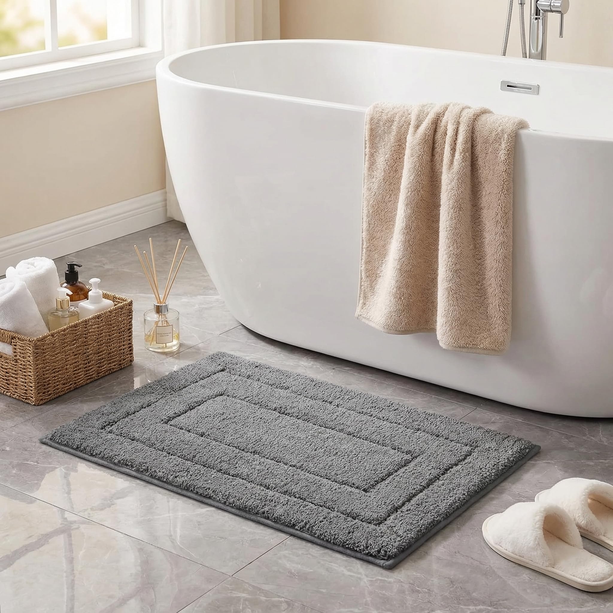 GRANNY SAYS Gray Bathroom Rugs, Bath Mats for Bathroom Non-Slip, Super Soft and Water Absorbent, Microfiber Bath Rugs, Machine Wash Dry, Bath Rugs for Floor, Tub and Shower, 16" x 24"