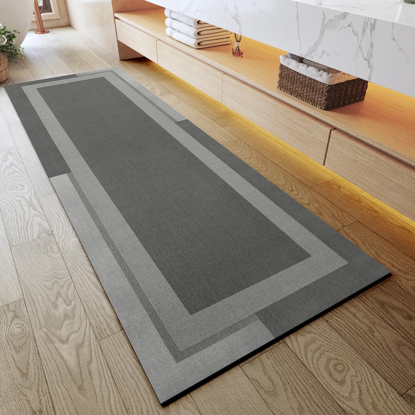 YDKGL Non Slip Bath Mat, Rubber Backing Ultra Thin Bathroom Rugs Fit Under Door Quick Dry Super Absorbent Washable Bath Rug Shower Mat for Bathroom Floor Bathtub Shower Sink, Easy Care Beige 16"x 24"