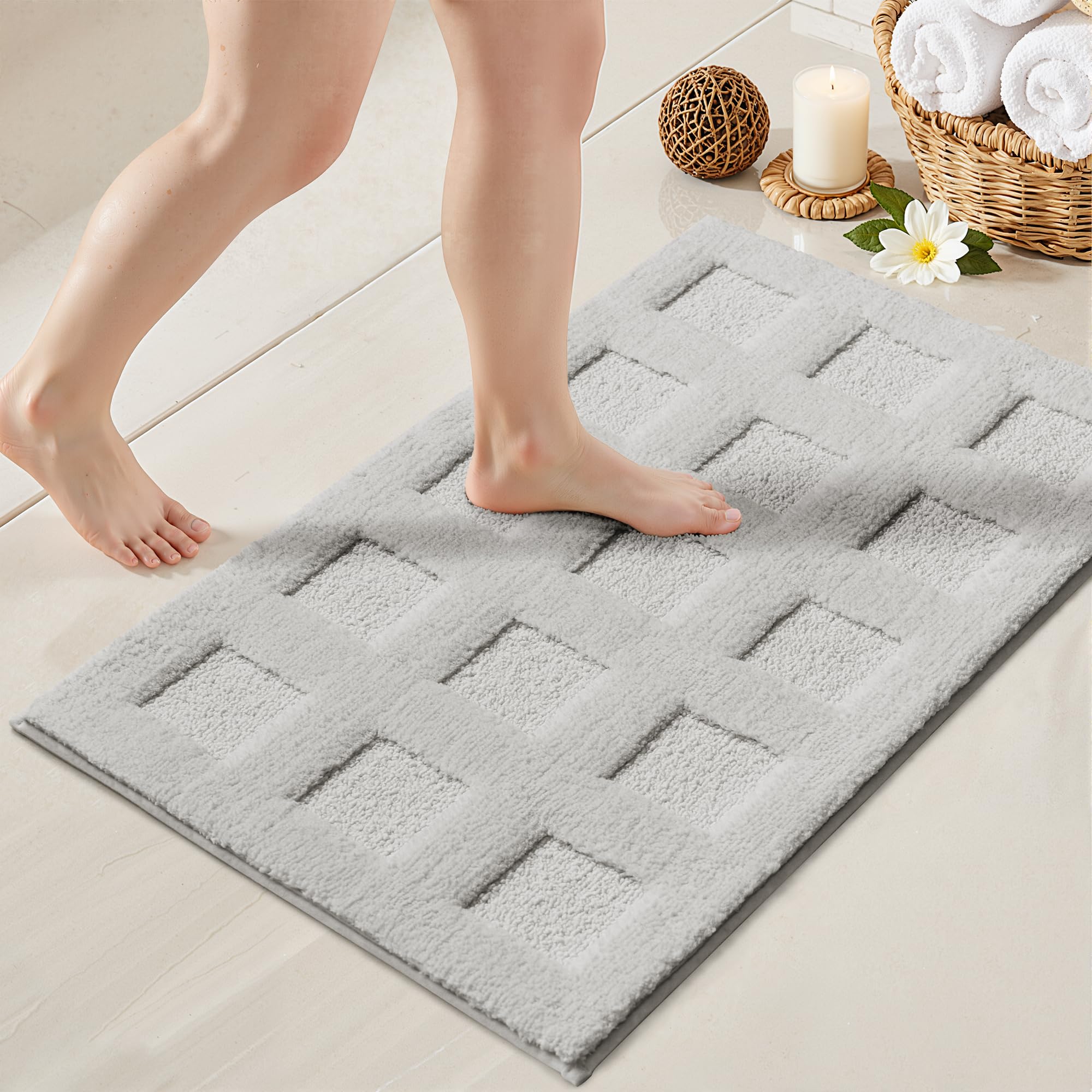 GRANNY SAYS Gray Bathroom Rugs, Bath Mats for Bathroom Non-Slip, Super Soft and Water Absorbent, Microfiber Bath Rugs, Machine Wash Dry, Bath Rugs for Floor, Tub and Shower, 16" x 24"