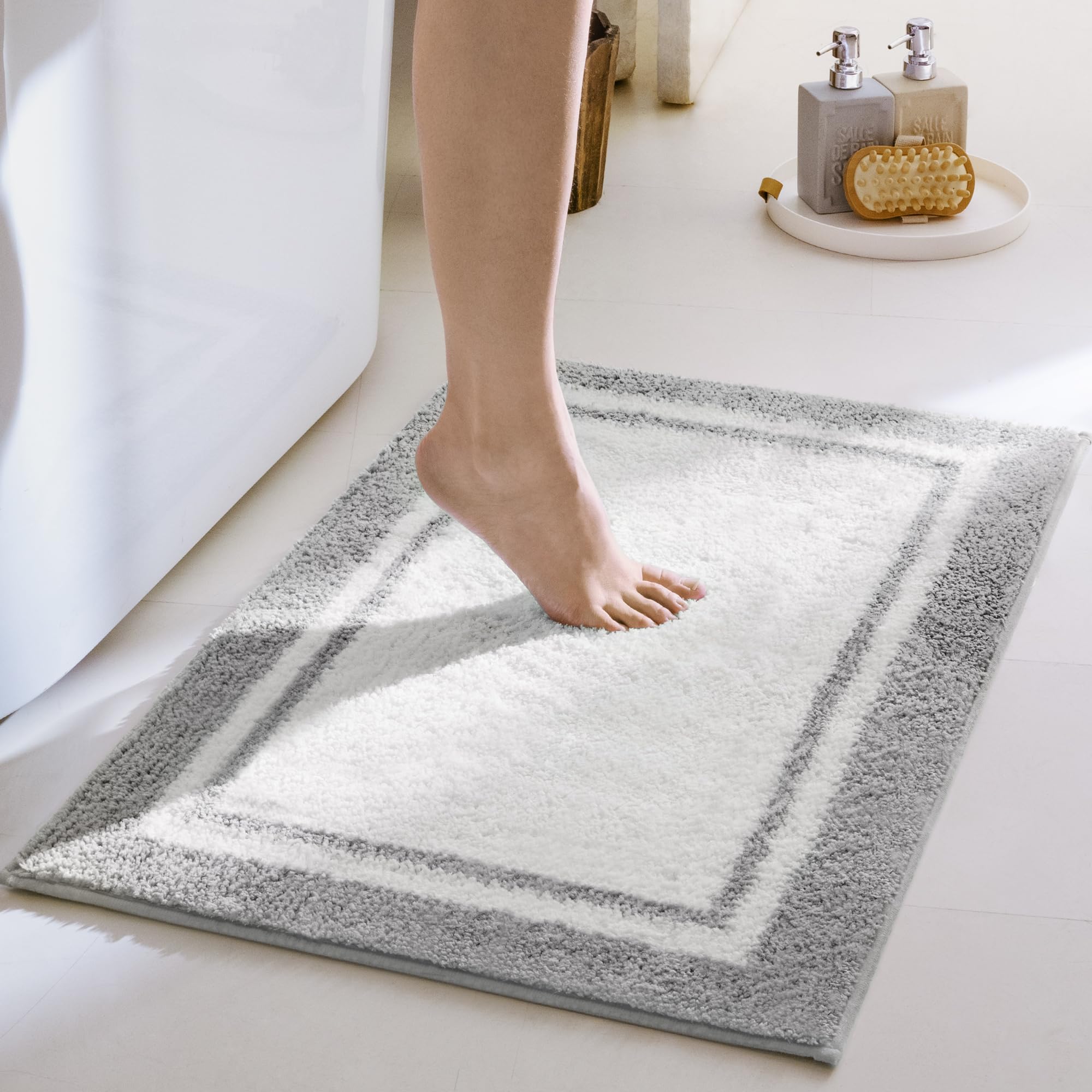 GRANNY SAYS Gray Bathroom Rugs, Bath Mats for Bathroom Non-Slip, Super Soft and Water Absorbent, Microfiber Bath Rugs, Machine Wash Dry, Bath Rugs for Floor, Tub and Shower, 16" x 24"