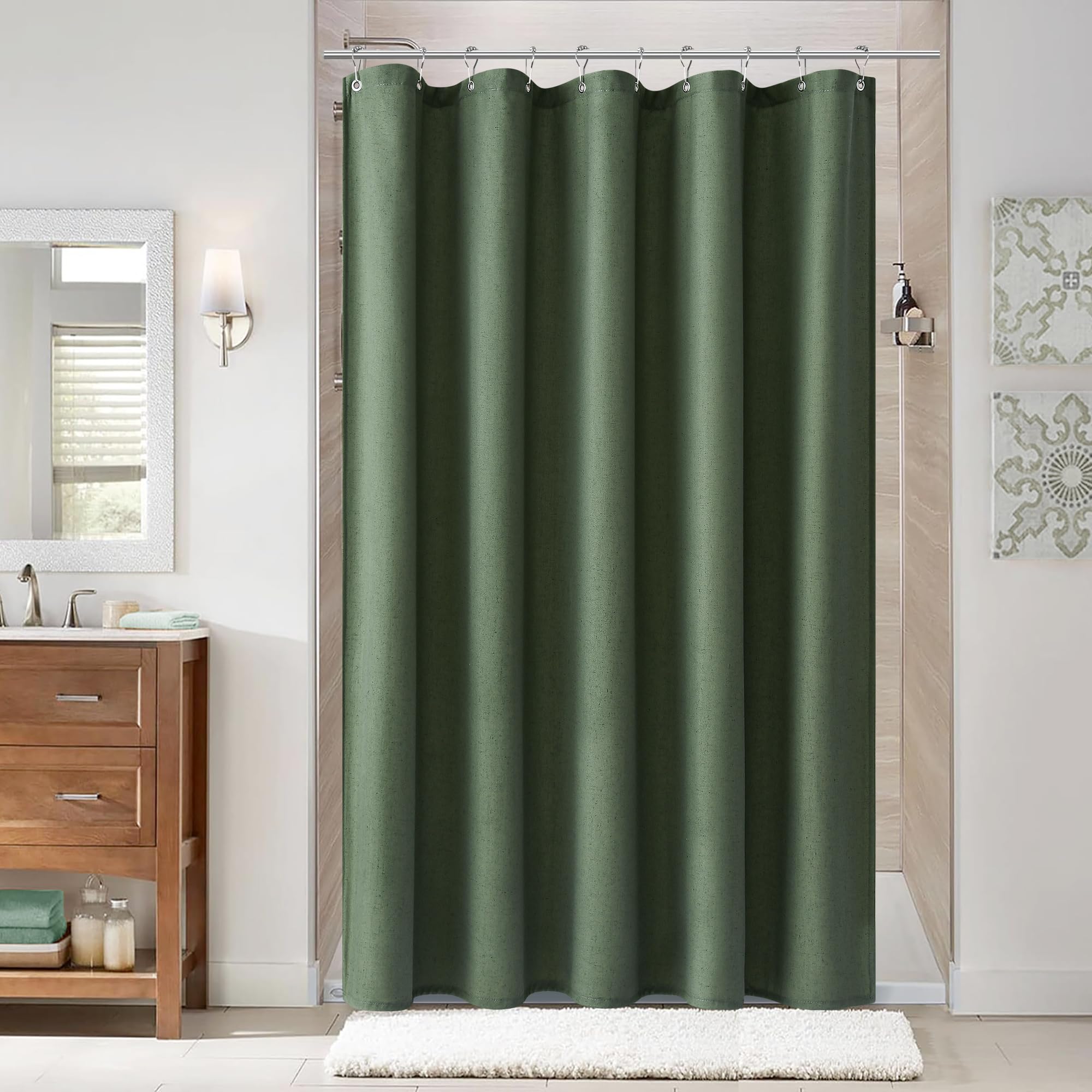 Naturoom Natural Linen Shower Curtain, Country Boho Farmhouse Bath Decor Beige Shower Curtains for Bathroom Neutral Cloth Weighted Textured Fabric Bath Curtain Liner with Hooks, Cream, 72 Inch
