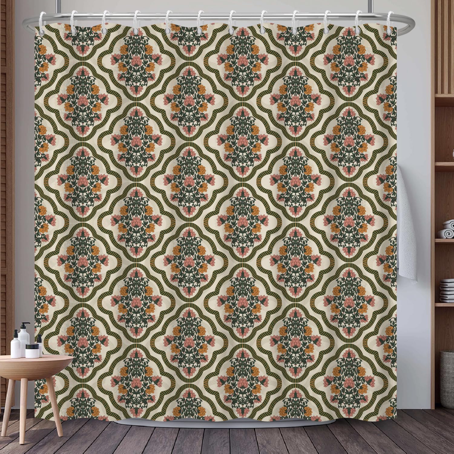 Mountain Landscape Shower Curtain with Hooks, Zen Inspired Design with Birds & Scenic Path, Waterproof Fabric Bath Curtain for Nature Lovers Bathroom Decor, 71x74 Inch