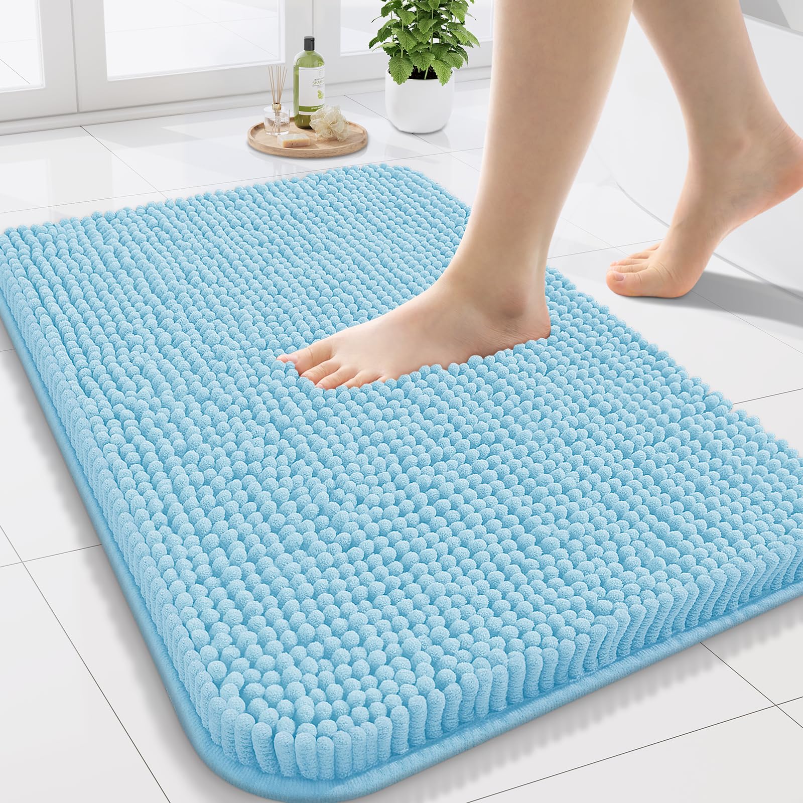 Arotive Bathroom Rugs 30x20, Extra Soft Absorbent Shaggy Chenille Bath Rugs, Machine Washable Rubber Backing Non-Slip Bath Mats for Bathroom Floor Tub and Shower, Home Decor Accessories, Grey