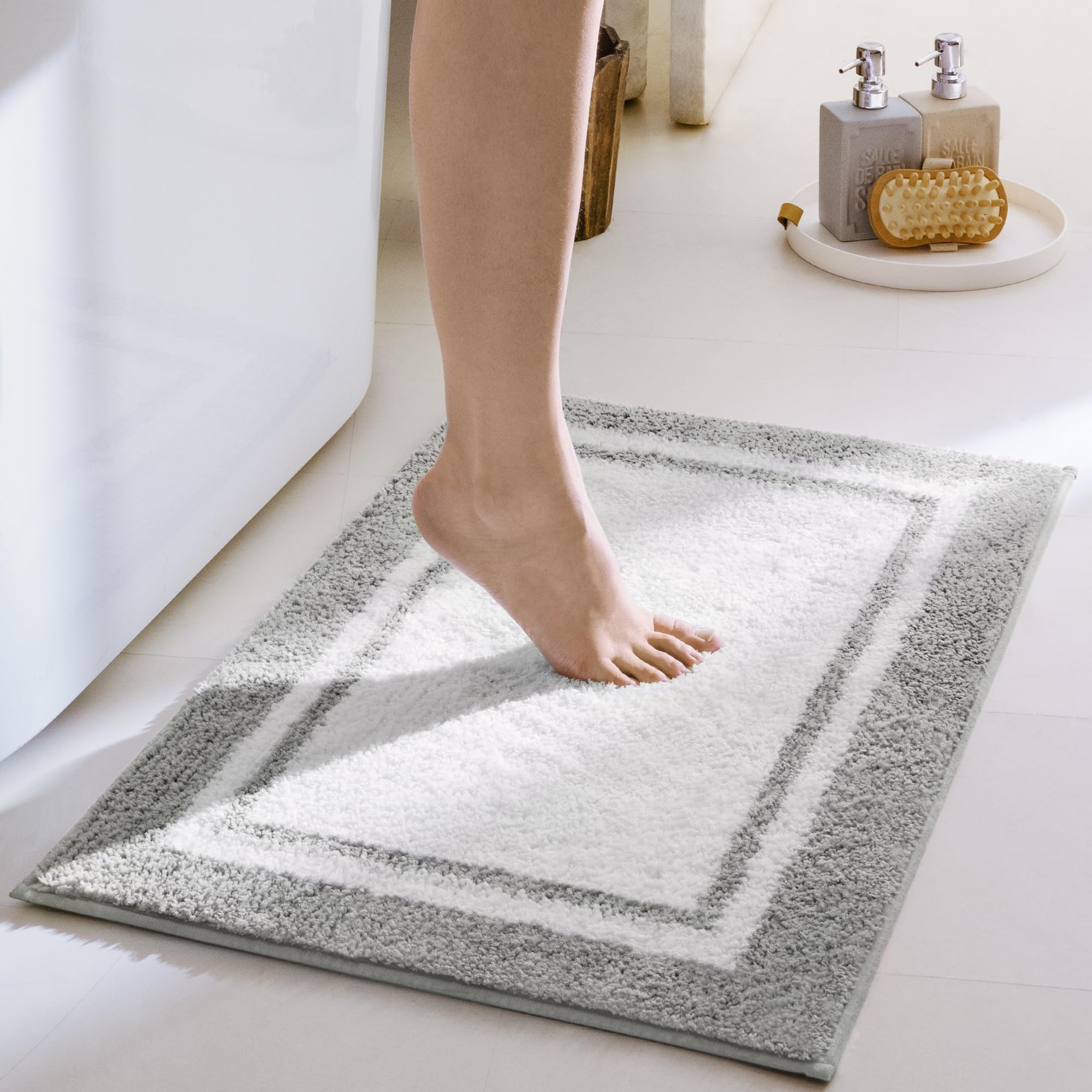 GRANNY SAYS Gray Bathroom Rugs, Bath Mats for Bathroom Non-Slip, Super Soft and Water Absorbent, Microfiber Bath Rugs, Machine Wash Dry, Bath Rugs for Floor, Tub and Shower, 16" x 24"