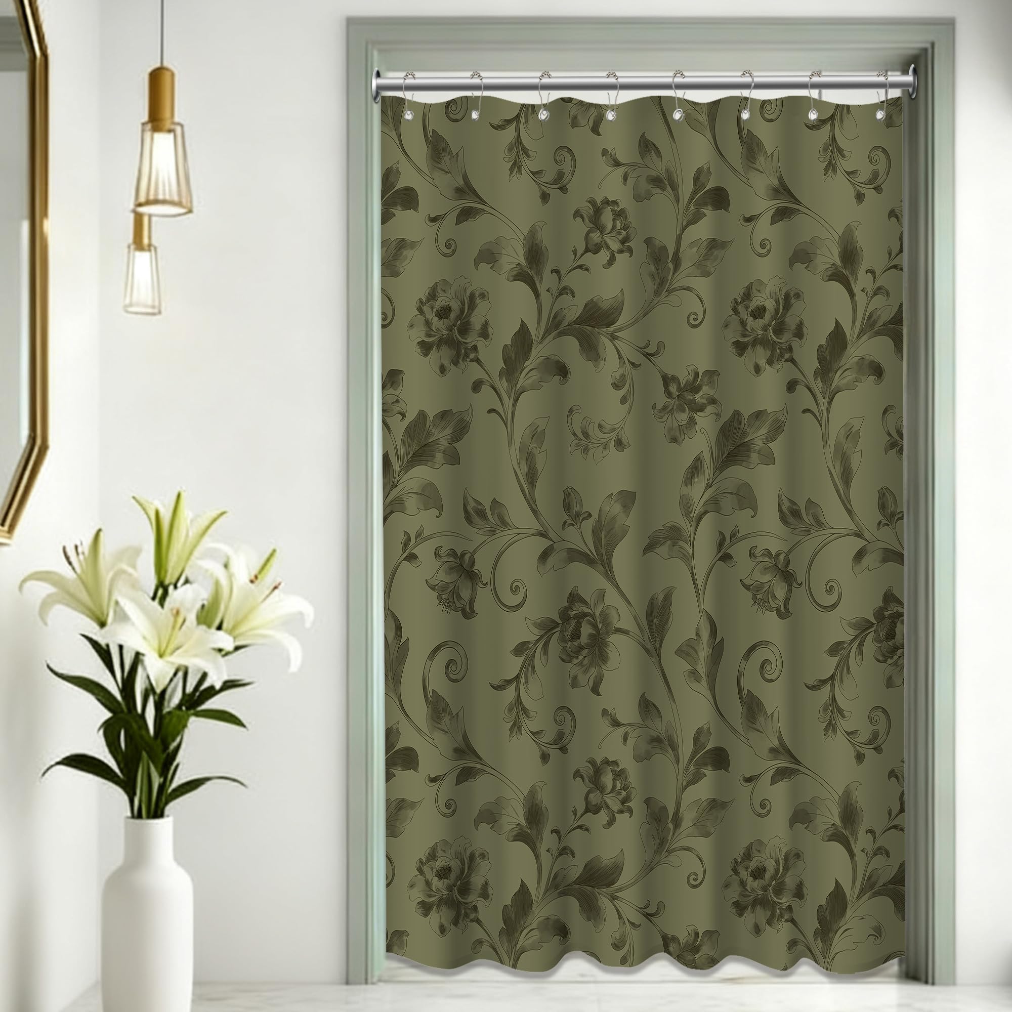 Mid Century Modern Black and Brown Shower Curtain Boho Beige and Dark Tan Gold Shower Curtains for Mens Bathroom Decor Sets, Waterproof Cloth Fabric with Hooks, 70x72in