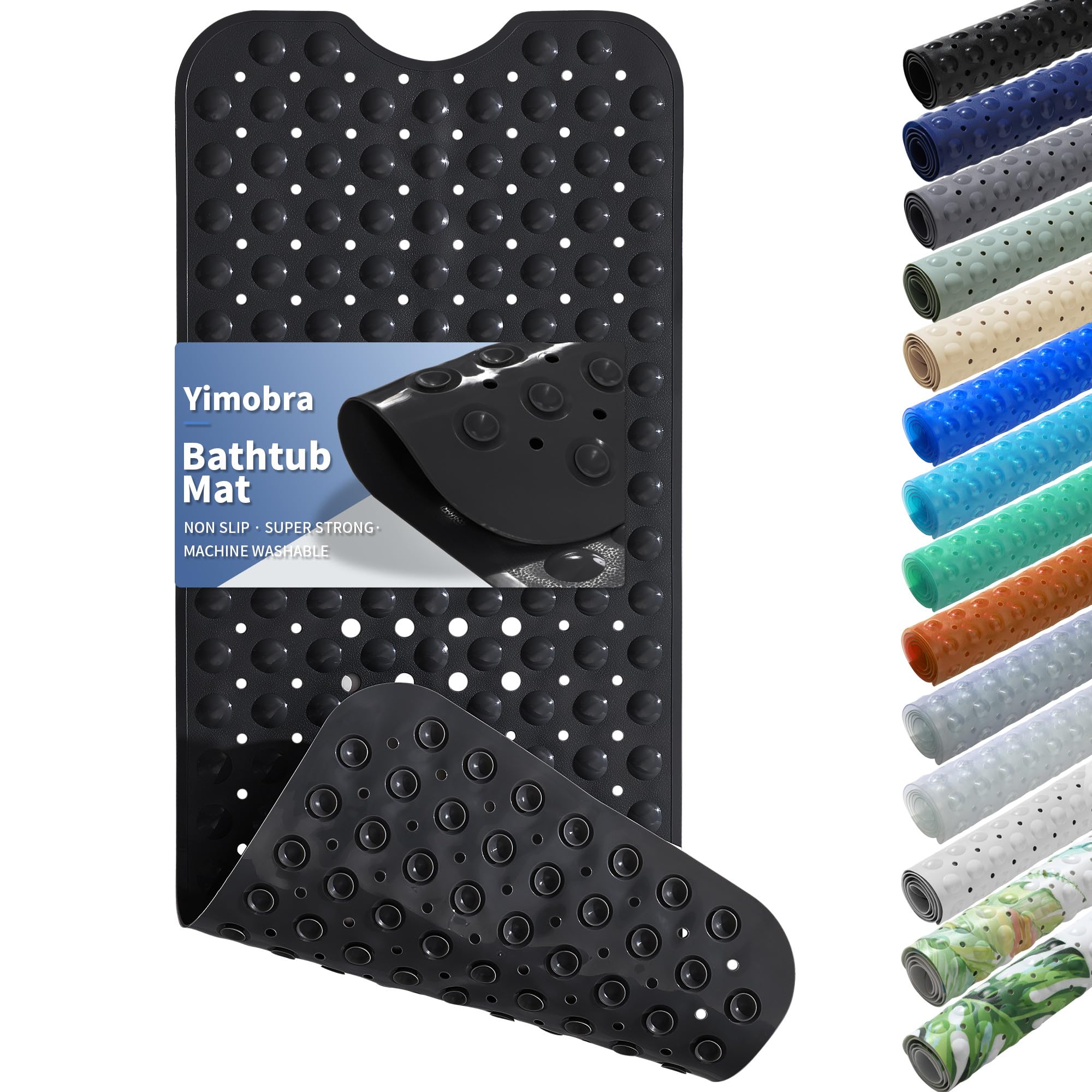 Yimobra Non Slip Bathtub Mat 40"x16", Super Strong Suction Cups, Extra Long Shower Mat with Drain Holes, Machine Washable Fast Draining Bathroom Floor Mat, Clear Grey