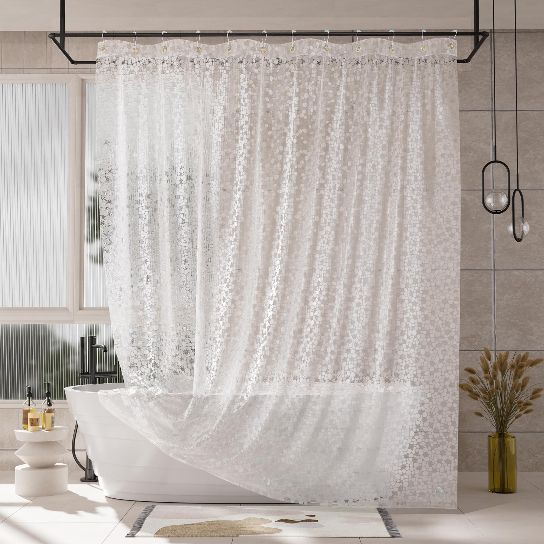 AmazerBath Shower Curtain Liner, 100% EVA Soft Clear Amber Heavy Duty Shower Curtain and Liner 2-in-1, 72x72 Luxury Plastic Weighted Bathroom Shower Liner, 12 Rustproof Grommets & 3 Heavyweight Stones