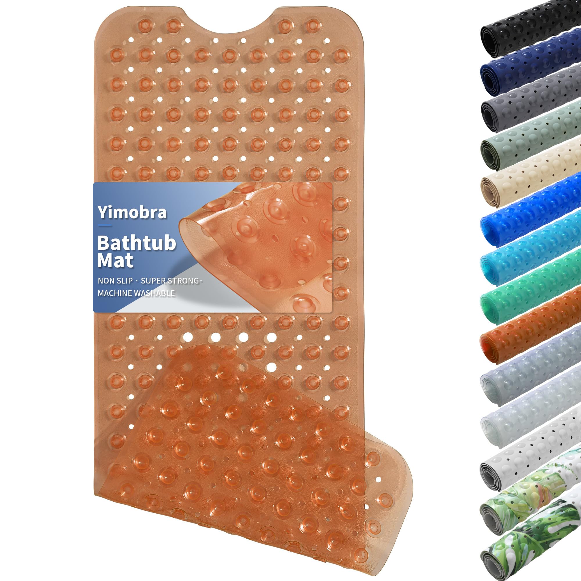 Yimobra Non Slip Bathtub Mat 40"x16", Super Strong Suction Cups, Extra Long Shower Mat with Drain Holes, Machine Washable Fast Draining Bathroom Floor Mat, Clear Grey