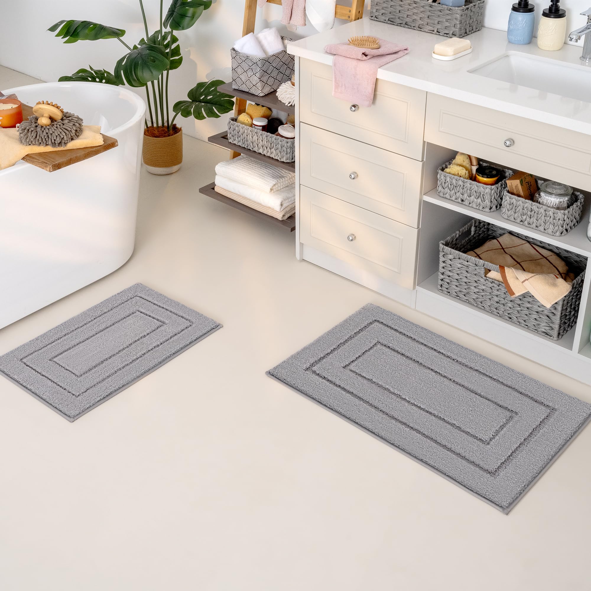 GRANNY SAYS Gray Bathroom Rugs, Bath Mats for Bathroom Non-Slip, Super Soft and Water Absorbent, Microfiber Bath Rugs, Machine Wash Dry, Bath Rugs for Floor, Tub and Shower, 16" x 24"