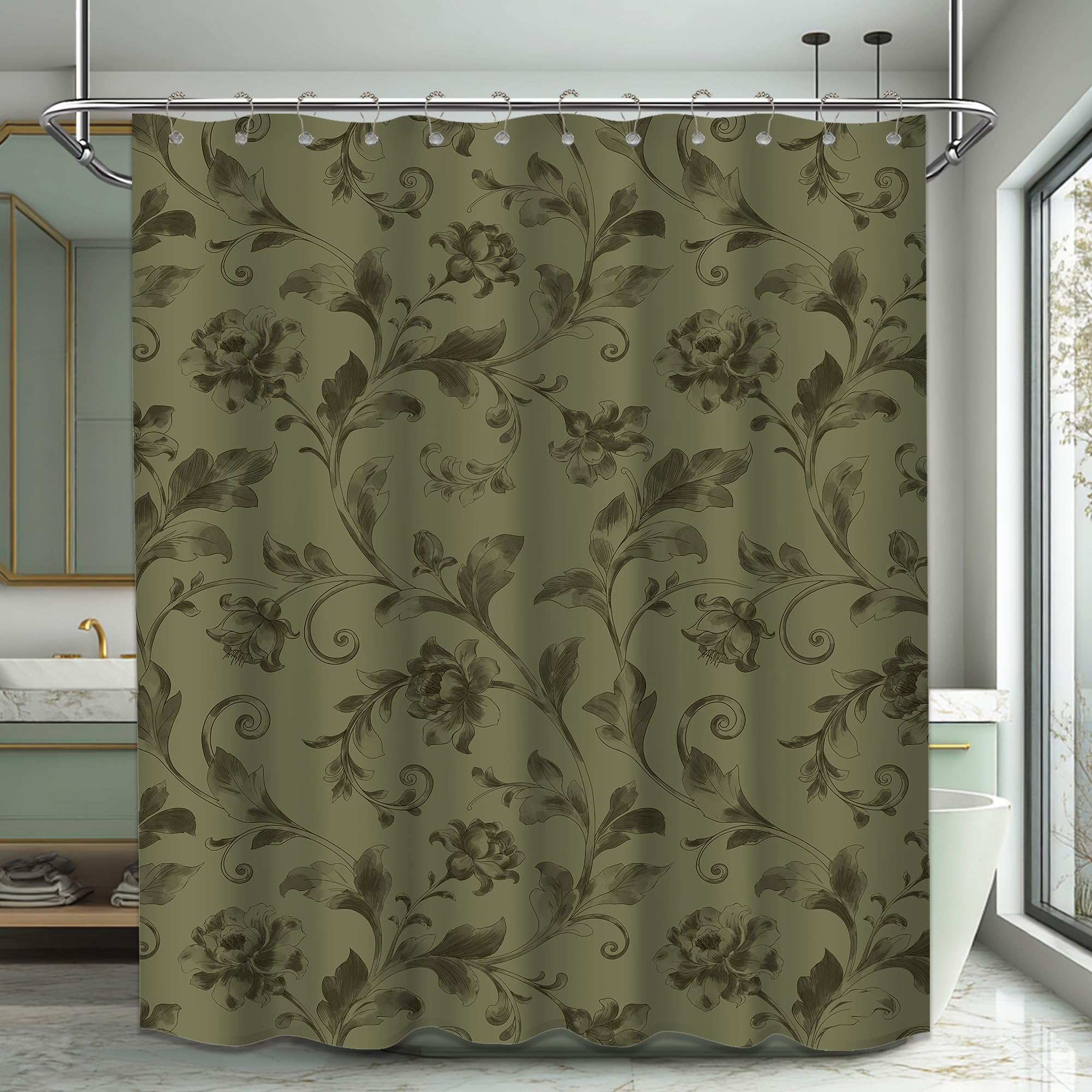 Mid Century Modern Black and Brown Shower Curtain Boho Beige and Dark Tan Gold Shower Curtains for Mens Bathroom Decor Sets, Waterproof Cloth Fabric with Hooks, 70x72in