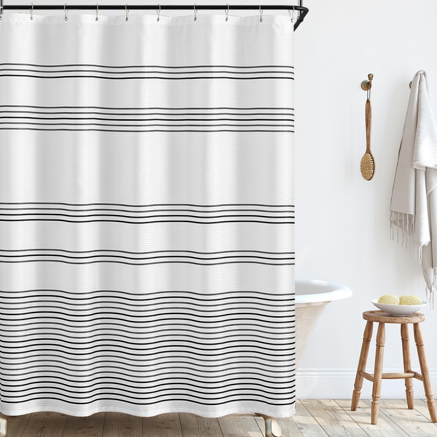 jinchan Black and White Shower Curtain for Bathroom Modern Farmhouse Striped Waterproof Fabric Shower Curtain Set with 12 Hooks Machine Washable 70x72 Inches