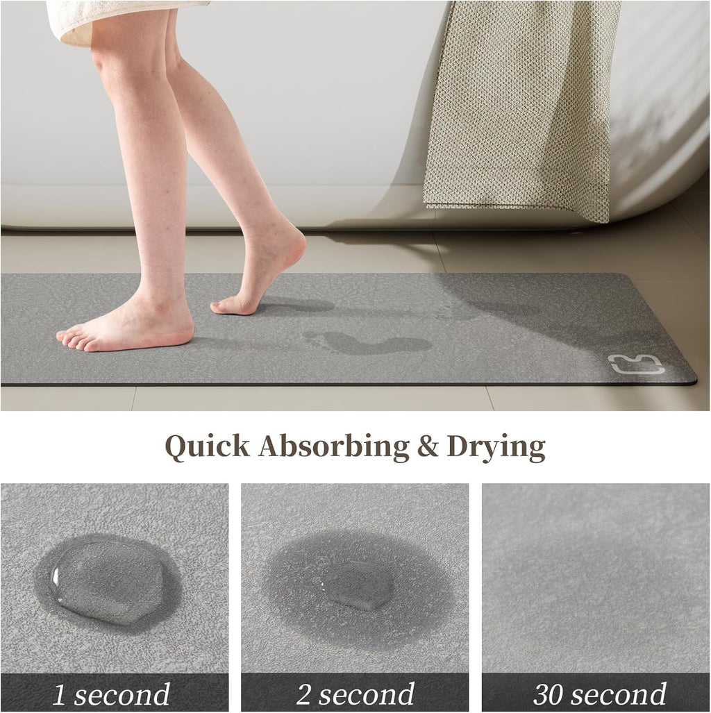 Bathroom Runner Mat Rugs Long Diatomite Stone Bath Mat Large Super Absorbent Diatomaceous Earth Bath Mat Non Slip Rubber Backed Fast Dry Shower Mat Thin Bathroom Rugs Floor Mat,15.7"x47.2",Grey