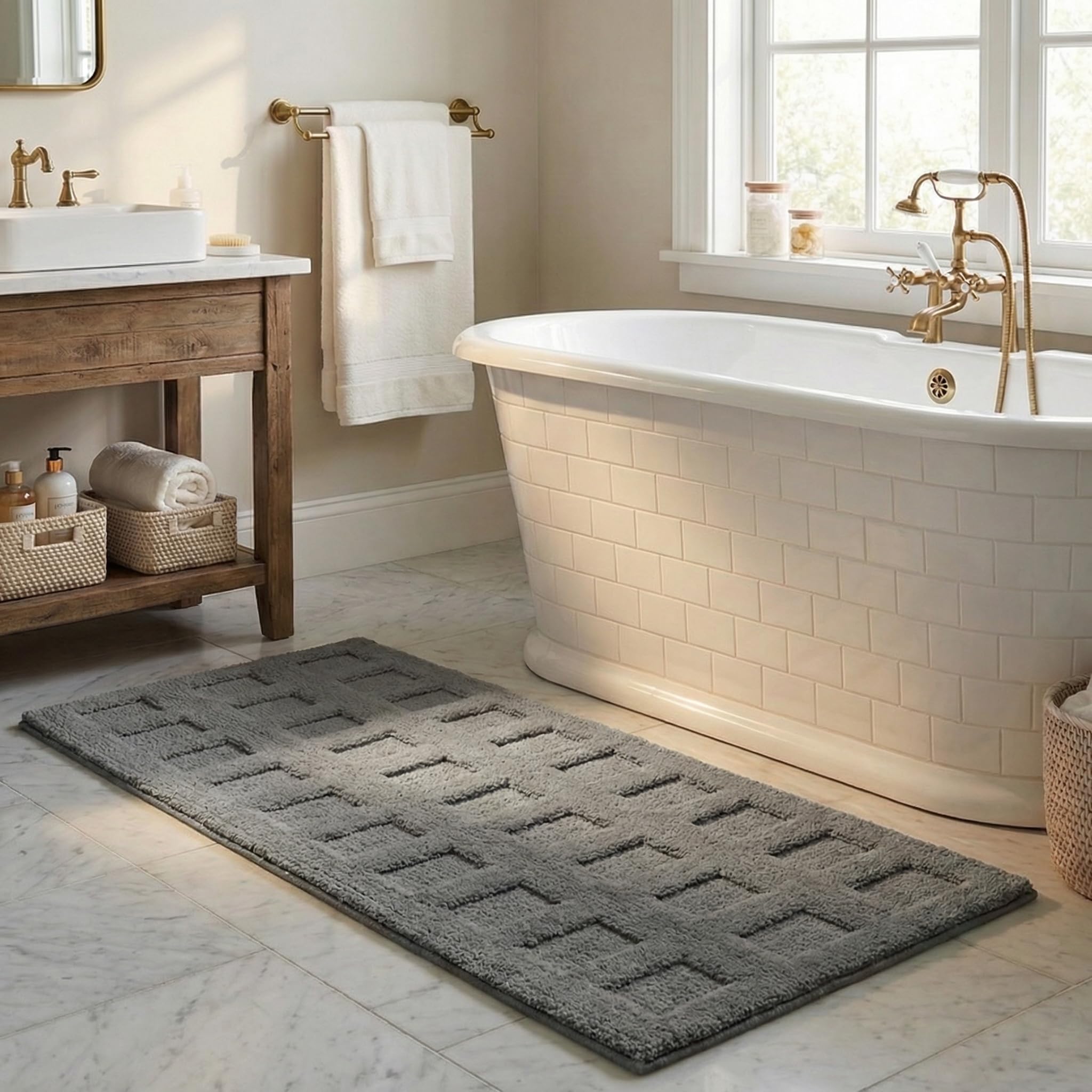 GRANNY SAYS Gray Bathroom Rugs, Bath Mats for Bathroom Non-Slip, Super Soft and Water Absorbent, Microfiber Bath Rugs, Machine Wash Dry, Bath Rugs for Floor, Tub and Shower, 16" x 24"