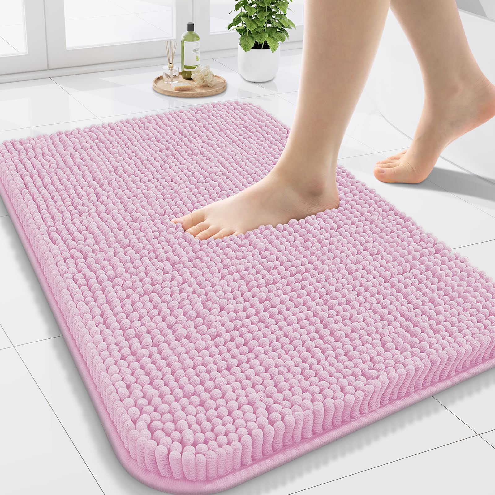 Arotive Bathroom Rugs 30x20, Extra Soft Absorbent Shaggy Chenille Bath Rugs, Machine Washable Rubber Backing Non-Slip Bath Mats for Bathroom Floor Tub and Shower, Home Decor Accessories, Grey