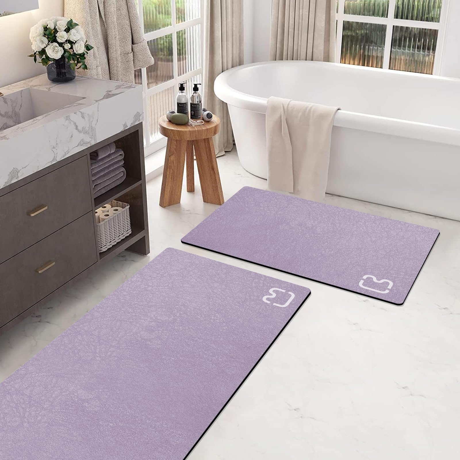 Bathroom Runner Mat Rugs Long Diatomite Stone Bath Mat Large Super Absorbent Diatomaceous Earth Bath Mat Non Slip Rubber Backed Fast Dry Shower Mat Thin Bathroom Rugs Floor Mat,15.7"x47.2",Grey