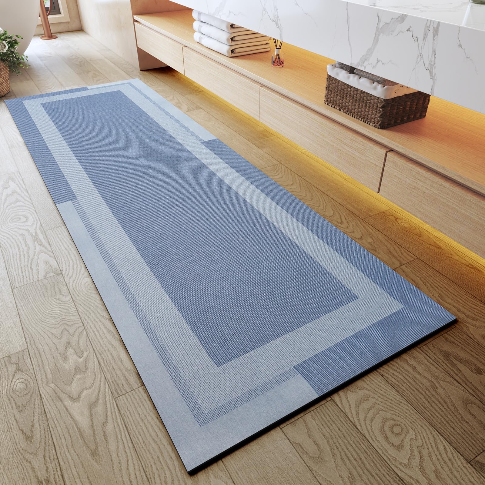 YDKGL Non Slip Bath Mat, Rubber Backing Ultra Thin Bathroom Rugs Fit Under Door Quick Dry Super Absorbent Washable Bath Rug Shower Mat for Bathroom Floor Bathtub Shower Sink, Easy Care Beige 16"x 24"