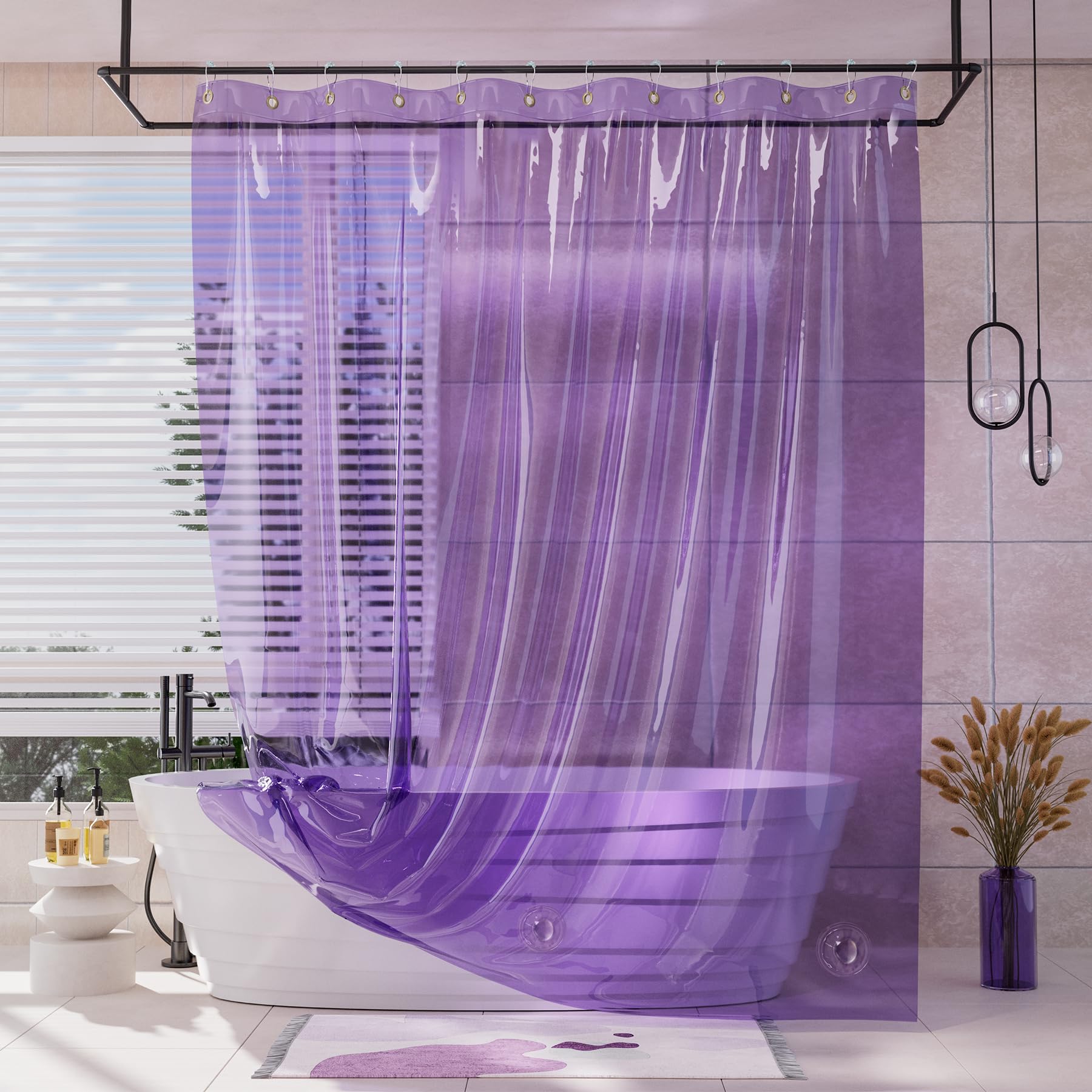 AmazerBath Shower Curtain Liner, 100% EVA Soft Clear Amber Heavy Duty Shower Curtain and Liner 2-in-1, 72x72 Luxury Plastic Weighted Bathroom Shower Liner, 12 Rustproof Grommets & 3 Heavyweight Stones