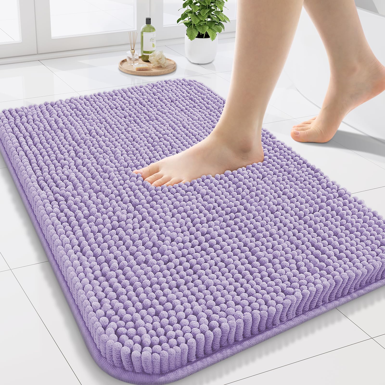 Arotive Bathroom Rugs 30x20, Extra Soft Absorbent Shaggy Chenille Bath Rugs, Machine Washable Rubber Backing Non-Slip Bath Mats for Bathroom Floor Tub and Shower, Home Decor Accessories, Grey
