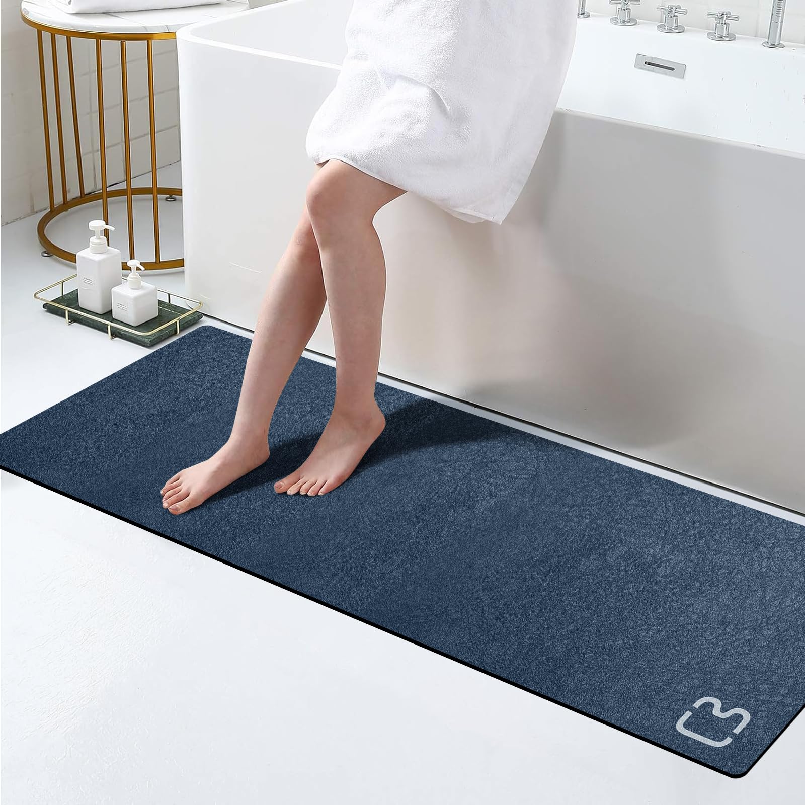 Bathroom Runner Mat Rugs Long Diatomite Stone Bath Mat Large Super Absorbent Diatomaceous Earth Bath Mat Non Slip Rubber Backed Fast Dry Shower Mat Thin Bathroom Rugs Floor Mat,15.7"x47.2",Grey