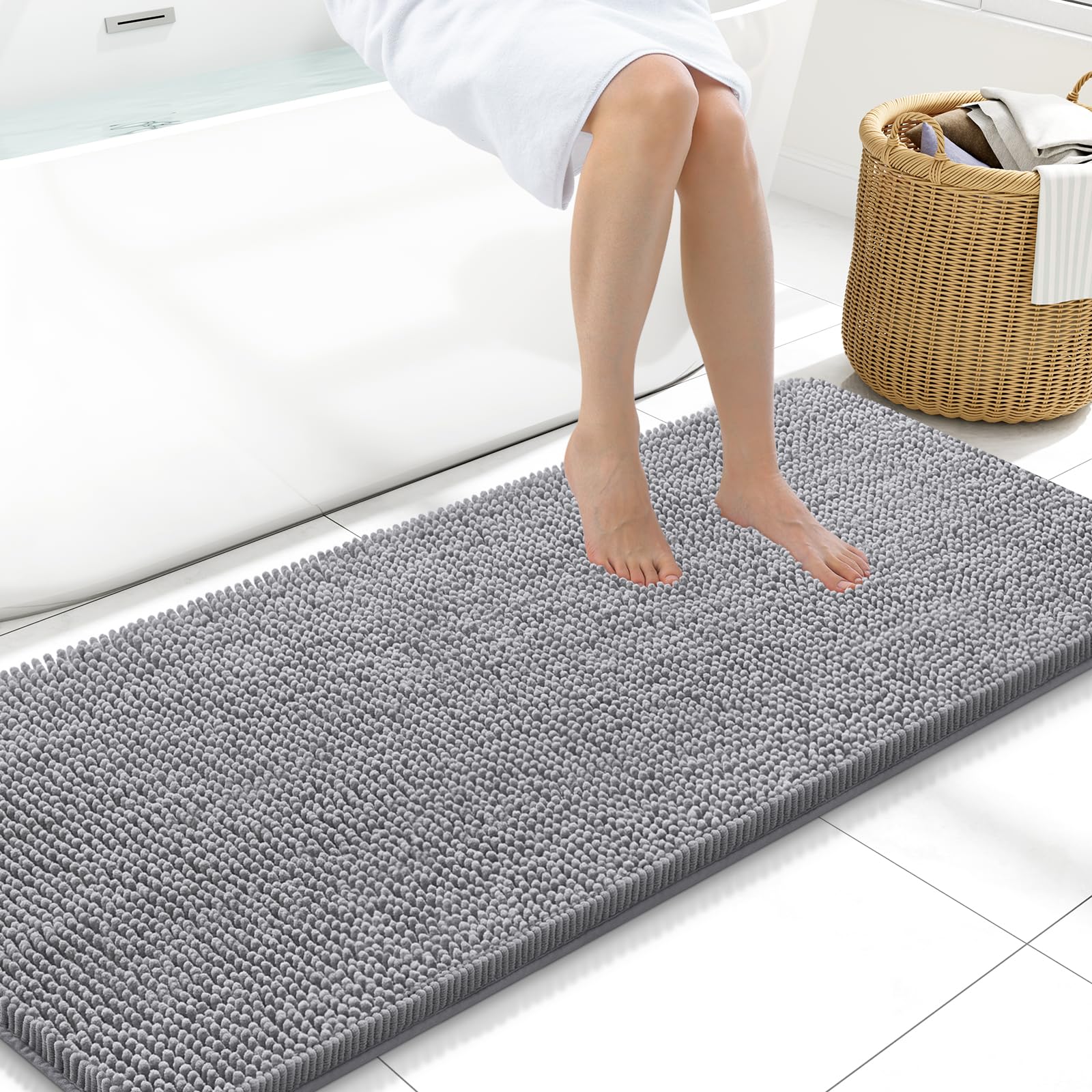 Arotive Bathroom Rugs 30x20, Extra Soft Absorbent Shaggy Chenille Bath Rugs, Machine Washable Rubber Backing Non-Slip Bath Mats for Bathroom Floor Tub and Shower, Home Decor Accessories, Grey