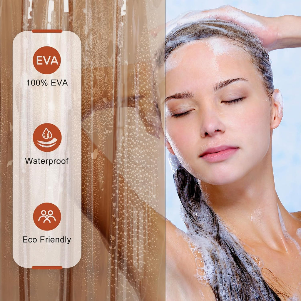 AmazerBath Shower Curtain Liner, 100% EVA Soft Clear Amber Heavy Duty Shower Curtain and Liner 2-in-1, 72x72 Luxury Plastic Weighted Bathroom Shower Liner, 12 Rustproof Grommets & 3 Heavyweight Stones