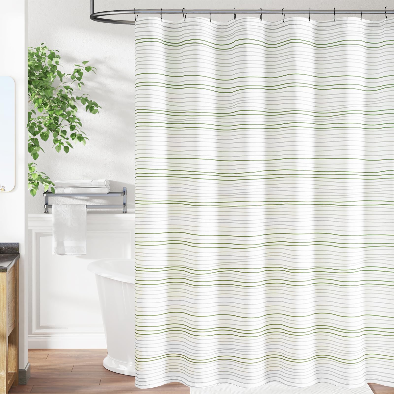 jinchan Black and White Shower Curtain for Bathroom Modern Farmhouse Striped Waterproof Fabric Shower Curtain Set with 12 Hooks Machine Washable 70x72 Inches