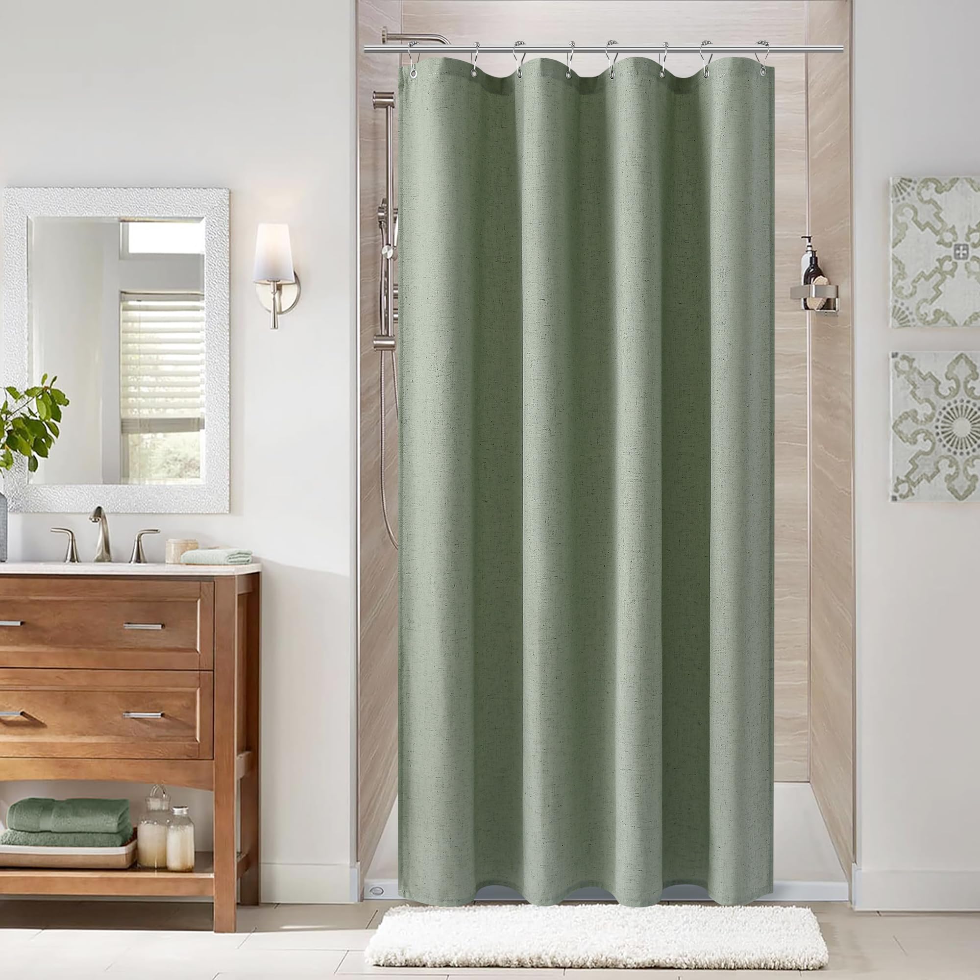 Naturoom Natural Linen Shower Curtain, Country Boho Farmhouse Bath Decor Beige Shower Curtains for Bathroom Neutral Cloth Weighted Textured Fabric Bath Curtain Liner with Hooks, Cream, 72 Inch