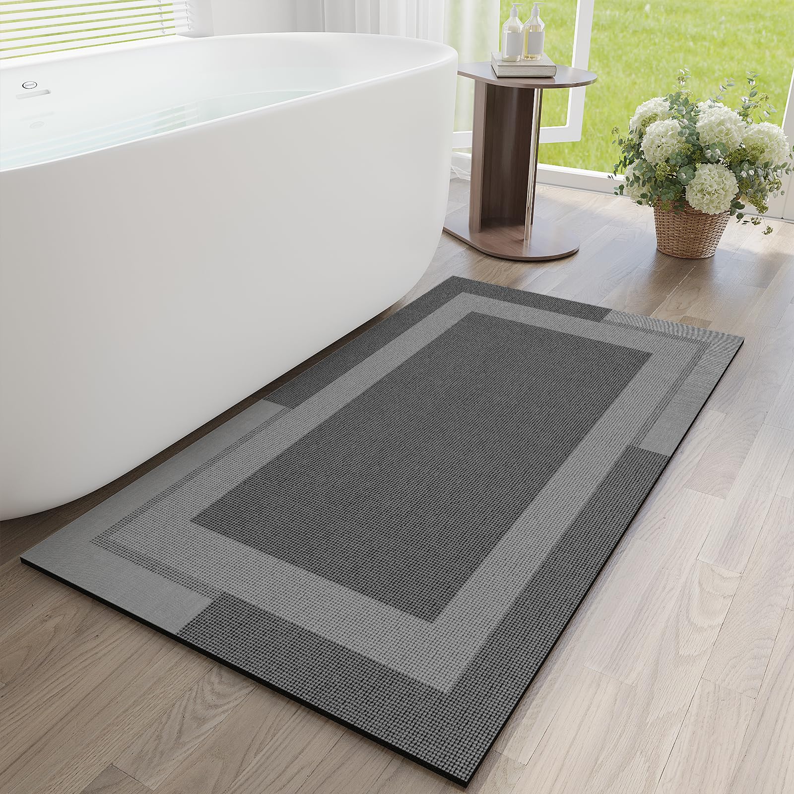 YDKGL Non Slip Bath Mat, Rubber Backing Ultra Thin Bathroom Rugs Fit Under Door Quick Dry Super Absorbent Washable Bath Rug Shower Mat for Bathroom Floor Bathtub Shower Sink, Easy Care Beige 16"x 24"