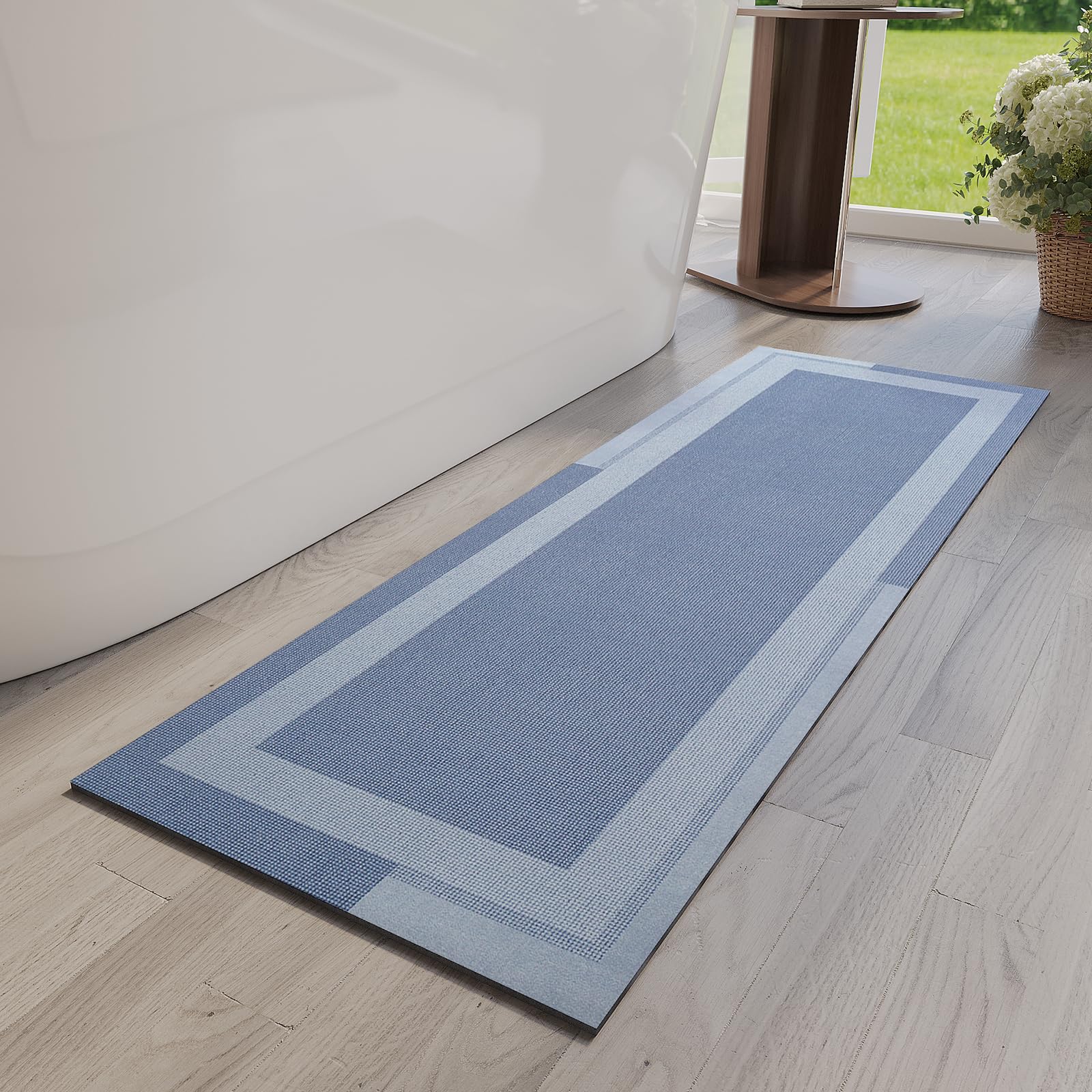 YDKGL Non Slip Bath Mat, Rubber Backing Ultra Thin Bathroom Rugs Fit Under Door Quick Dry Super Absorbent Washable Bath Rug Shower Mat for Bathroom Floor Bathtub Shower Sink, Easy Care Beige 16"x 24"