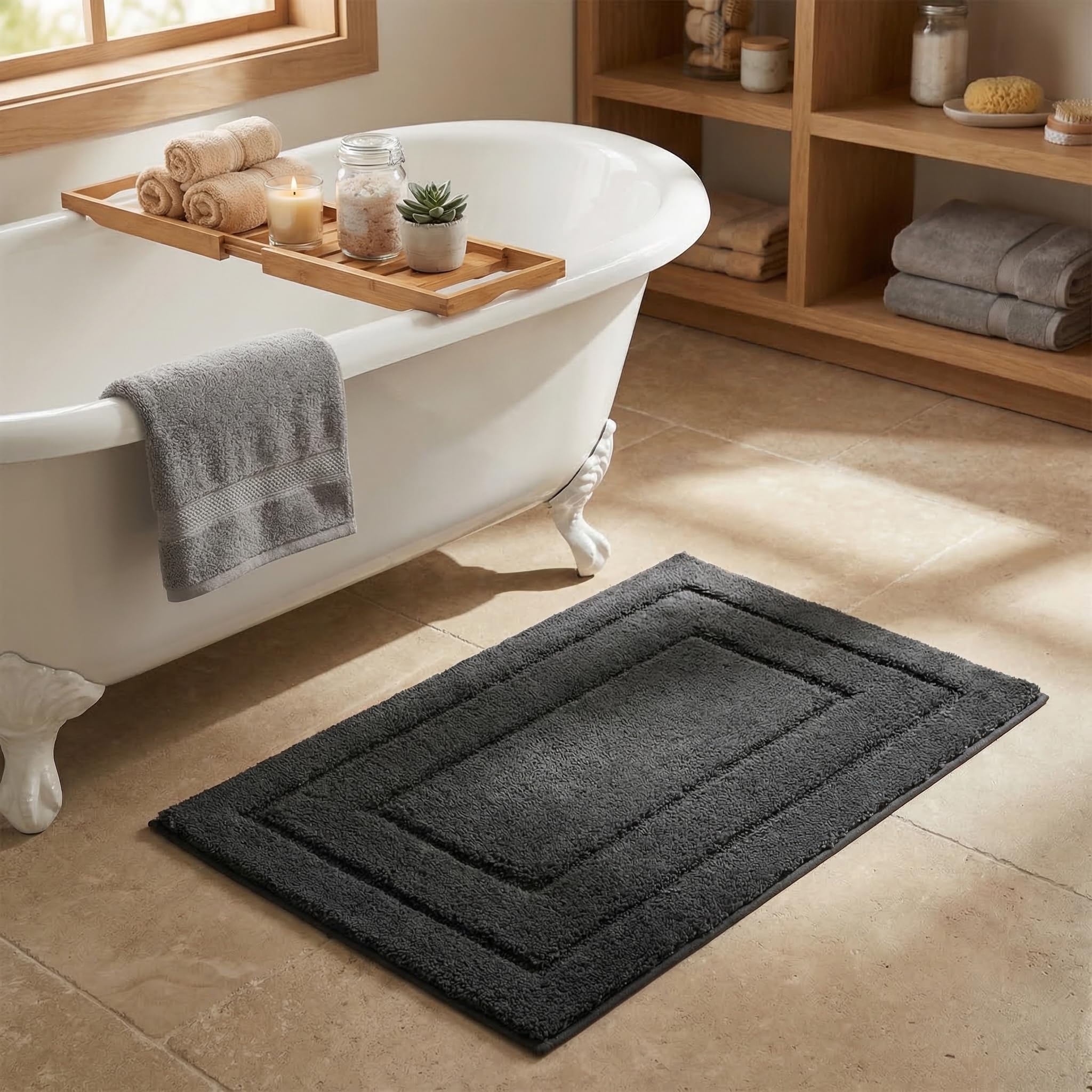 GRANNY SAYS Gray Bathroom Rugs, Bath Mats for Bathroom Non-Slip, Super Soft and Water Absorbent, Microfiber Bath Rugs, Machine Wash Dry, Bath Rugs for Floor, Tub and Shower, 16" x 24"