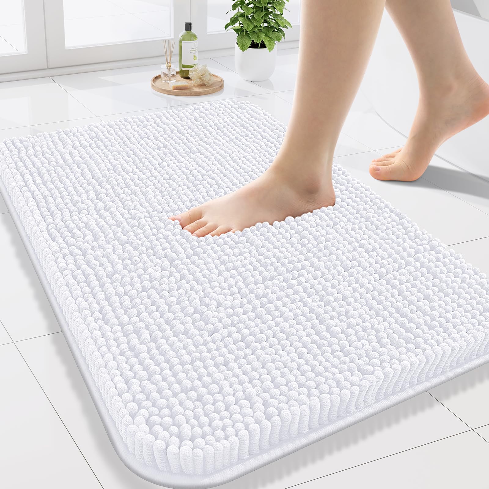 Arotive Bathroom Rugs 30x20, Extra Soft Absorbent Shaggy Chenille Bath Rugs, Machine Washable Rubber Backing Non-Slip Bath Mats for Bathroom Floor Tub and Shower, Home Decor Accessories, Grey