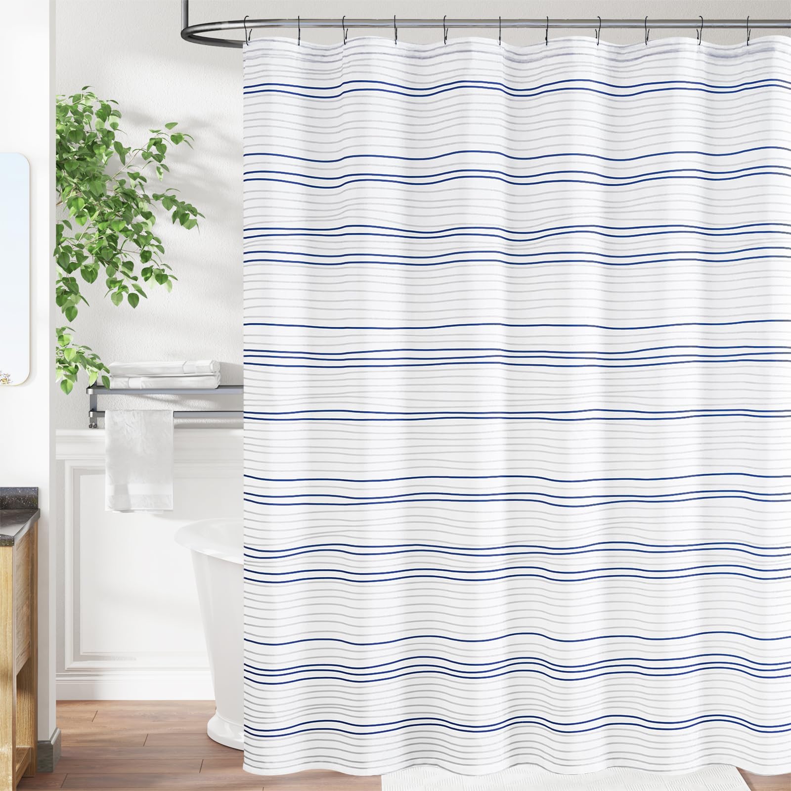 jinchan Black and White Shower Curtain for Bathroom Modern Farmhouse Striped Waterproof Fabric Shower Curtain Set with 12 Hooks Machine Washable 70x72 Inches