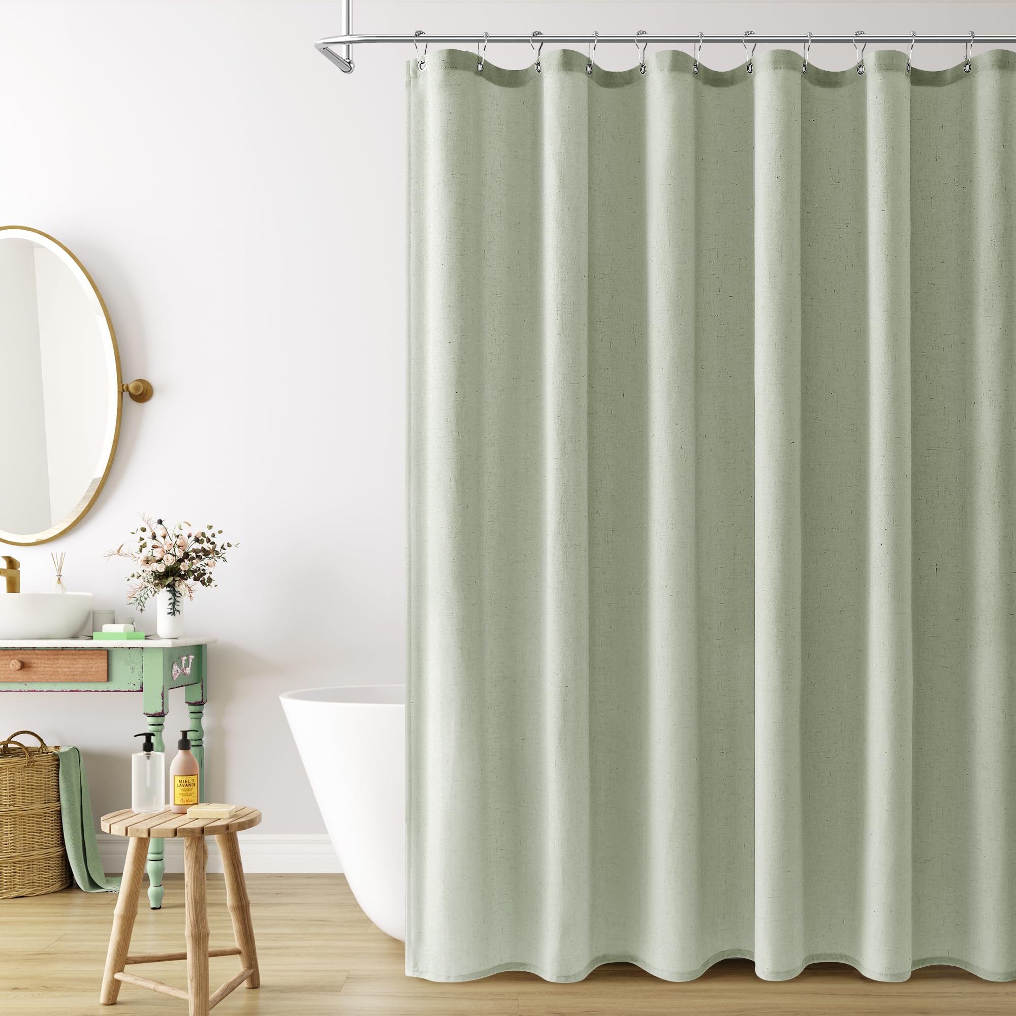 Naturoom Natural Linen Shower Curtain, Country Boho Farmhouse Bath Decor Beige Shower Curtains for Bathroom Neutral Cloth Weighted Textured Fabric Bath Curtain Liner with Hooks, Cream, 72 Inch