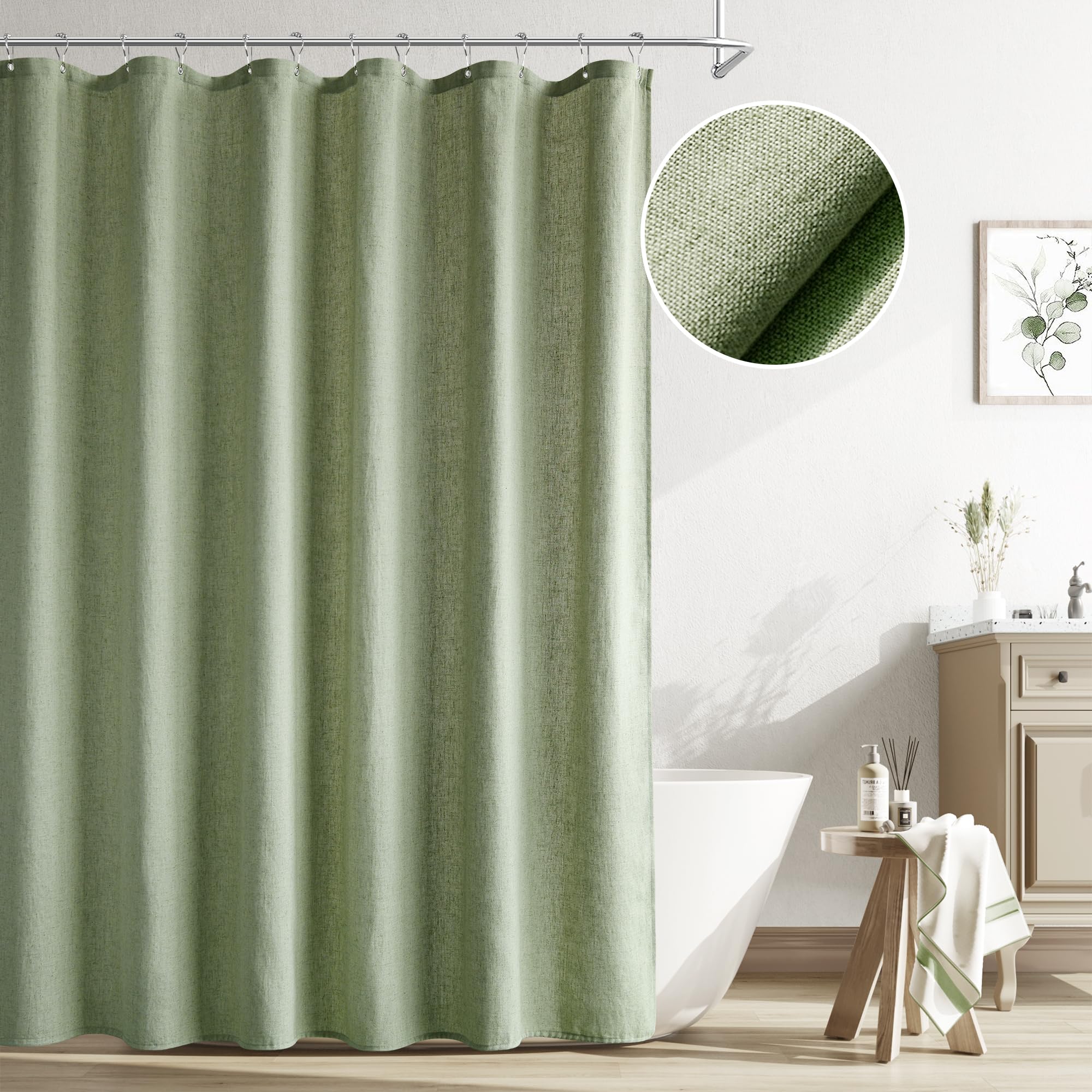 Naturoom Natural Linen Shower Curtain, Country Boho Farmhouse Bath Decor Beige Shower Curtains for Bathroom Neutral Cloth Weighted Textured Fabric Bath Curtain Liner with Hooks, Cream, 72 Inch