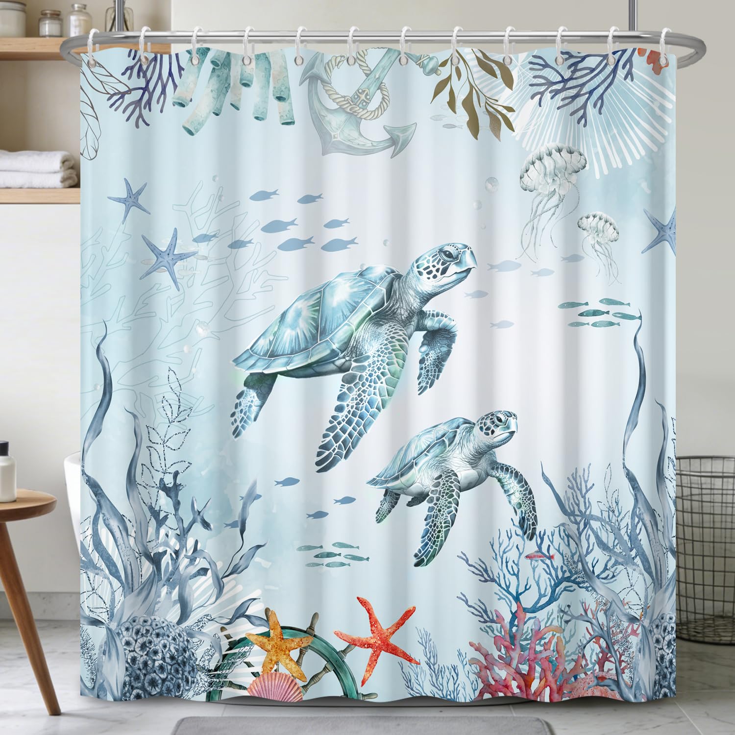 Birch Tree Shower Curtain 71x74 Inch – Woodland Forest Watercolor Landscape Print Waterproof Bathroom Curtain with Rust-Proof Hooks for Farmhouse Rustic Scandinavian Bath Decor