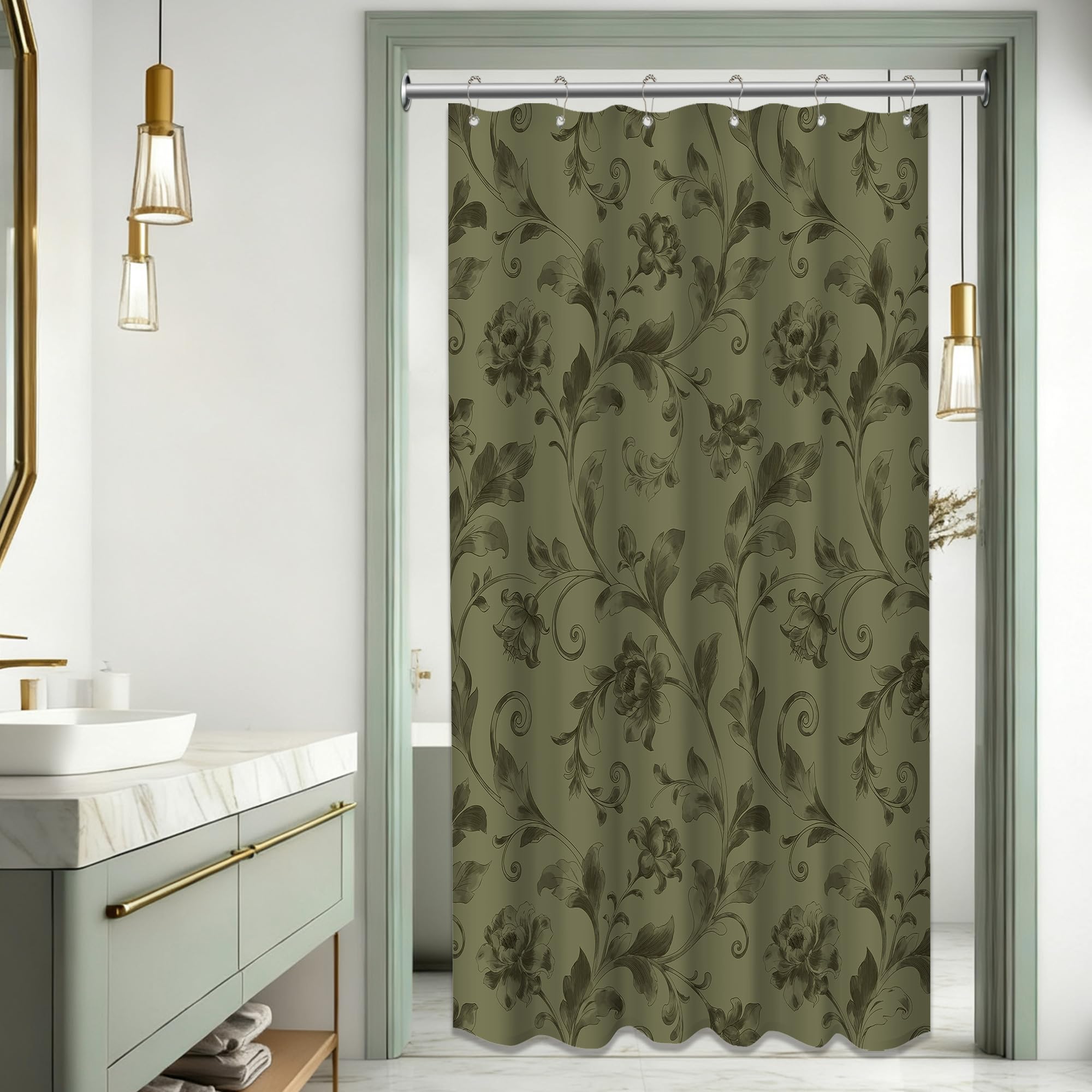 Mid Century Modern Black and Brown Shower Curtain Boho Beige and Dark Tan Gold Shower Curtains for Mens Bathroom Decor Sets, Waterproof Cloth Fabric with Hooks, 70x72in