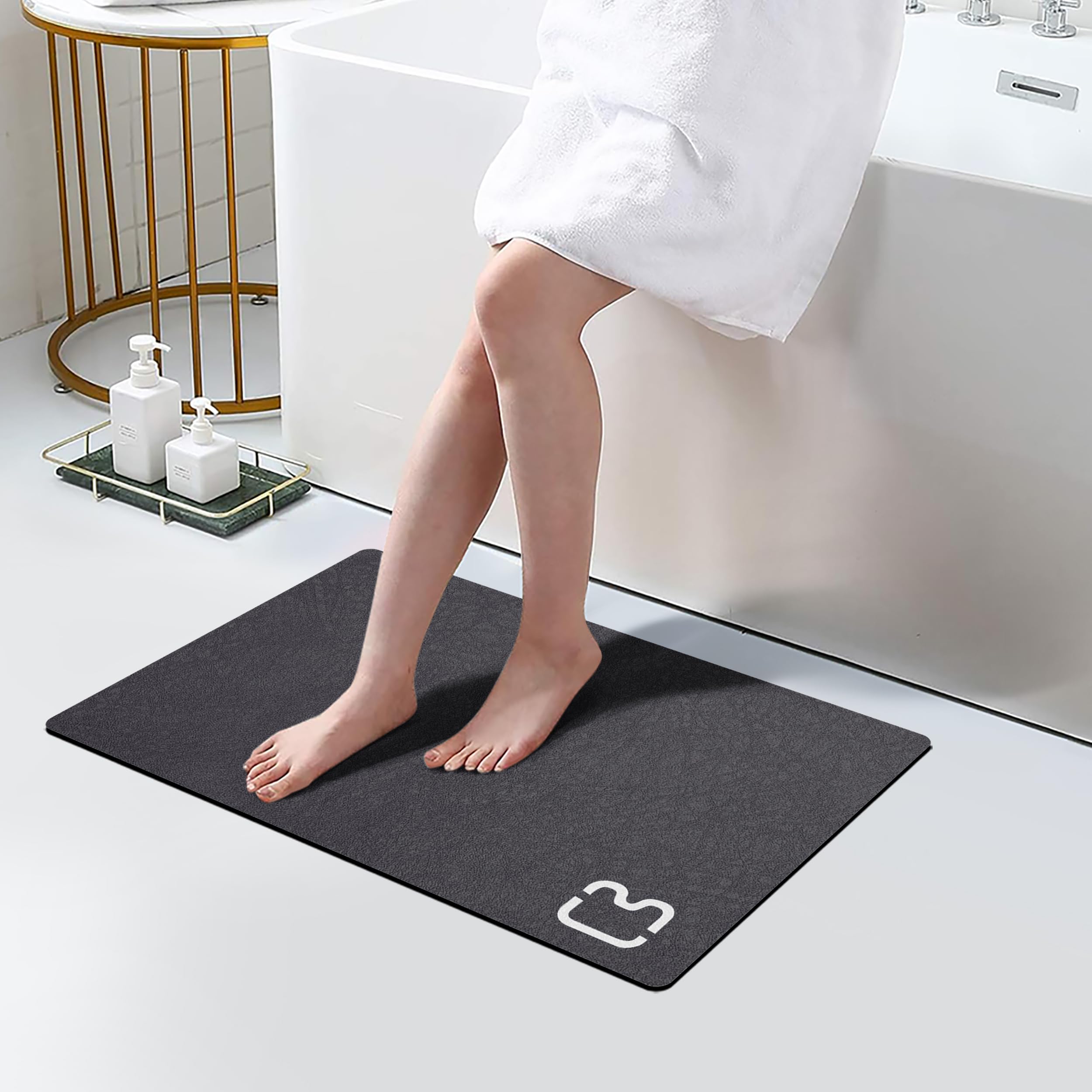 Bathroom Runner Mat Rugs Long Diatomite Stone Bath Mat Large Super Absorbent Diatomaceous Earth Bath Mat Non Slip Rubber Backed Fast Dry Shower Mat Thin Bathroom Rugs Floor Mat,15.7"x47.2",Grey