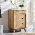 T4TREAM 30" Fluted Bathroom Vanity with Ceramic Sink Combo，Freestanding Modern Bathroom Storage Vanity Cabinet with 2 Soft Closing Doors & 3 Drawers，Wood Grain Texture，Metal Handle，Natural Oak | Fluted, Freestanding, Modern, Bathroom Storage, Vanity Cabin