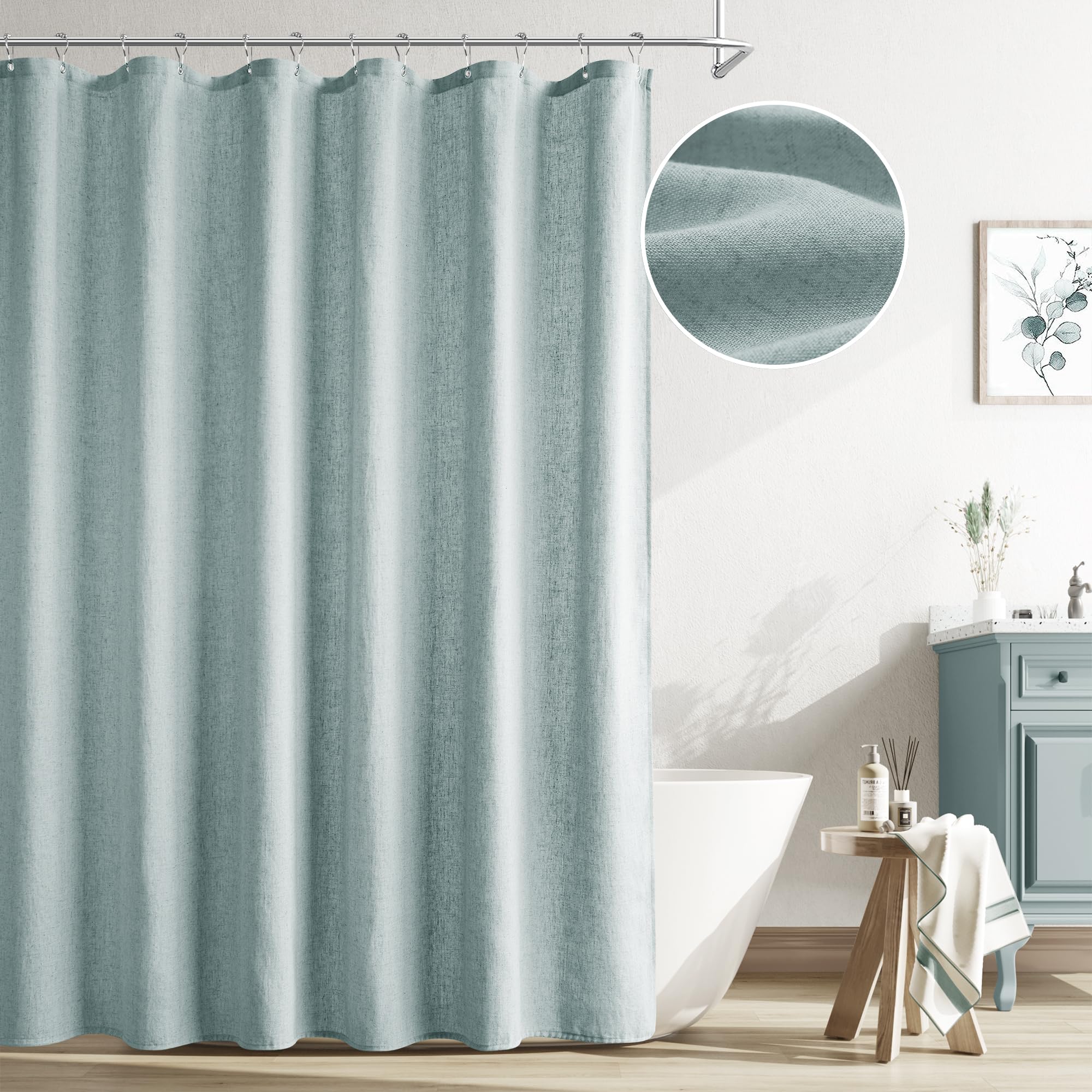 Naturoom Natural Linen Shower Curtain, Country Boho Farmhouse Bath Decor Beige Shower Curtains for Bathroom Neutral Cloth Weighted Textured Fabric Bath Curtain Liner with Hooks, Cream, 72 Inch