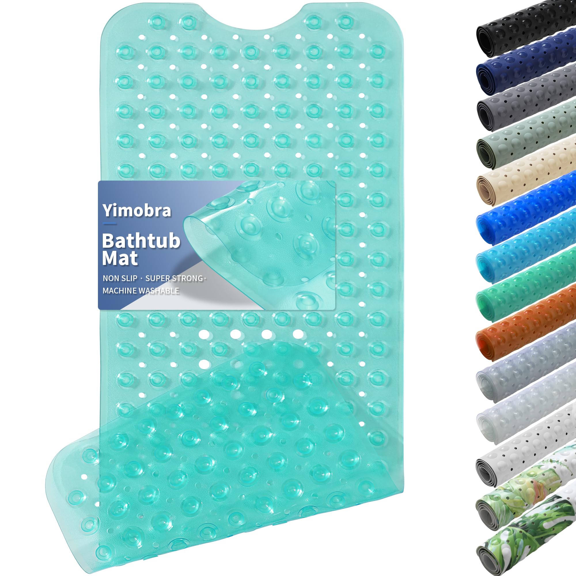 Yimobra Non Slip Bathtub Mat 40"x16", Super Strong Suction Cups, Extra Long Shower Mat with Drain Holes, Machine Washable Fast Draining Bathroom Floor Mat, Clear Grey