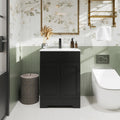 eclife 36" Bathroom Vanities Sink Combo with Painted Surface, Modern Drawered Cabinet W/Decorative Wave Lines, Undermount Single Sink, Matte Black Faucet Drain, Gray Green